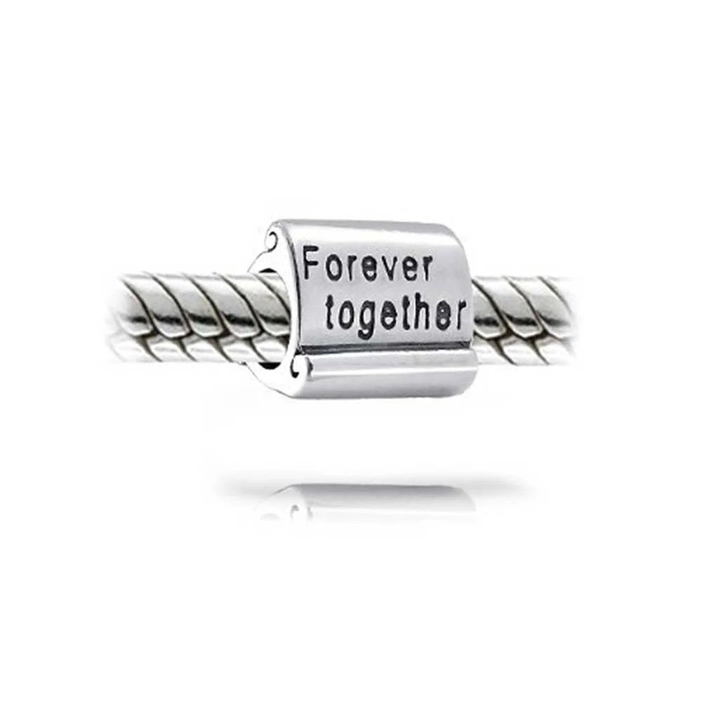 Set of 2 CZ Accent Loving Family Heart & Words Forever Together Charm Bead - Image 6
