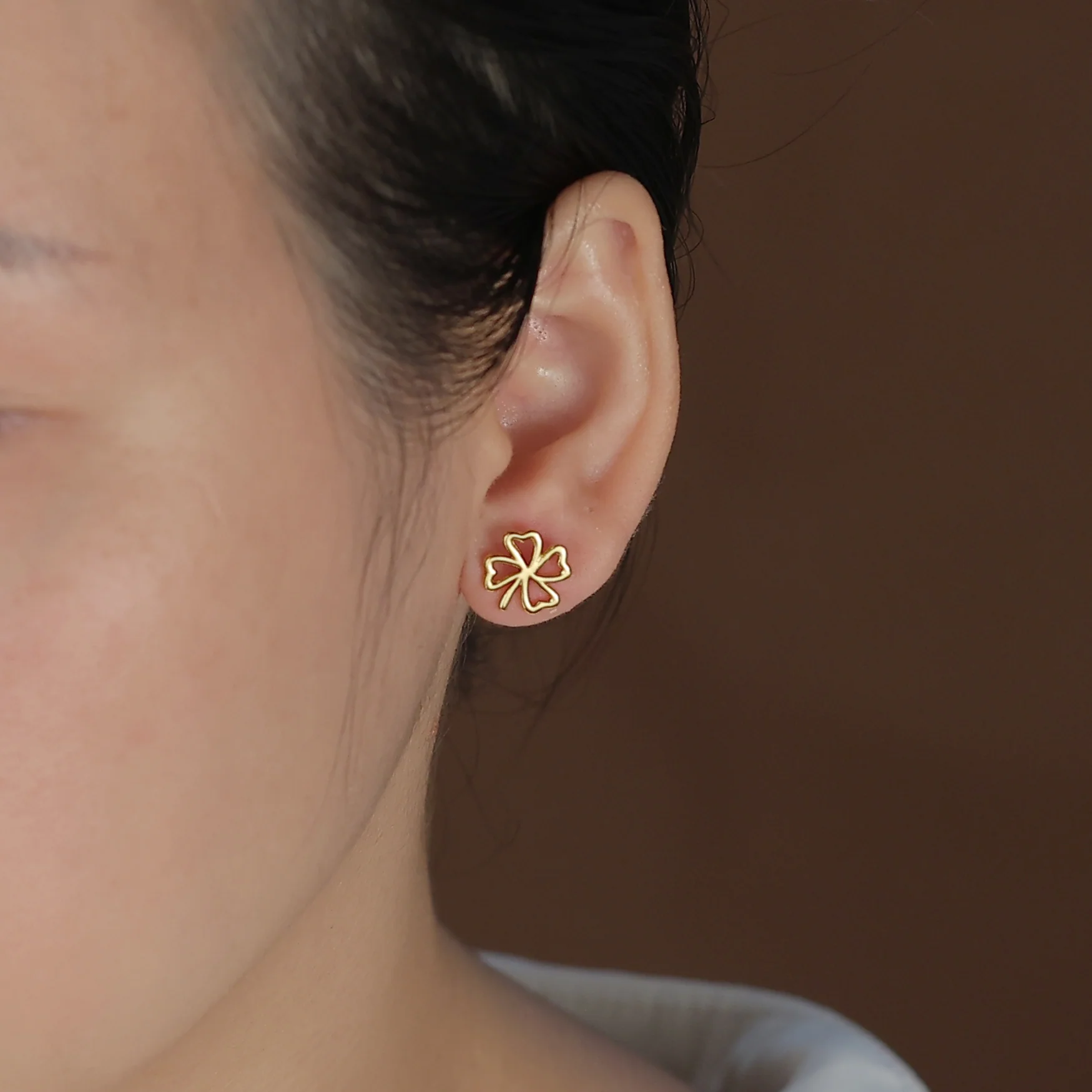 Luck of the Irish Celtic Shamrock Stud Earrings in Two Tone Gold & Silver - Image 3