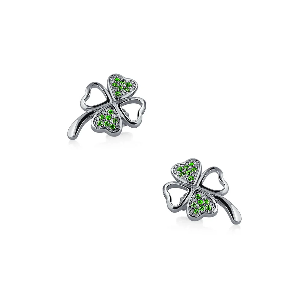 Luck of the Irish CZ Stud Earrings: Celtic Shamrock Green Clover Charm - Image 3