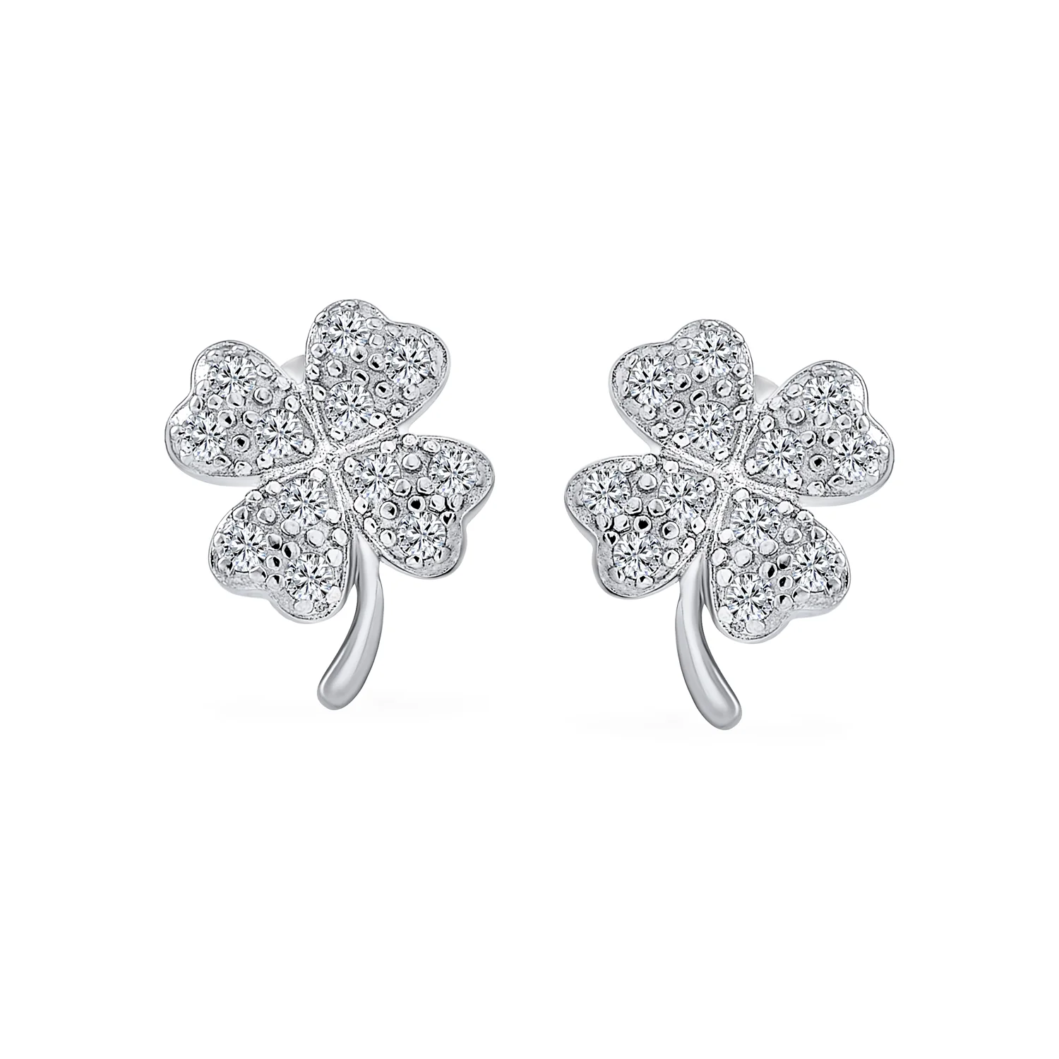 Luck of the Irish CZ Stud Earrings: Shamrock Clover Charm in Sterling Silver - Image 2