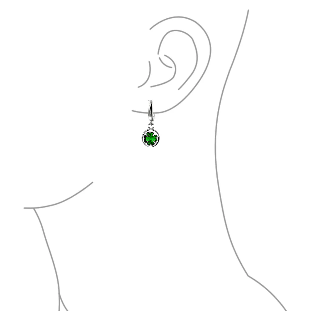 Luck of the Irish Shamrock Green CZ Clover Dangle Earrings Silver Lever back - Image 3