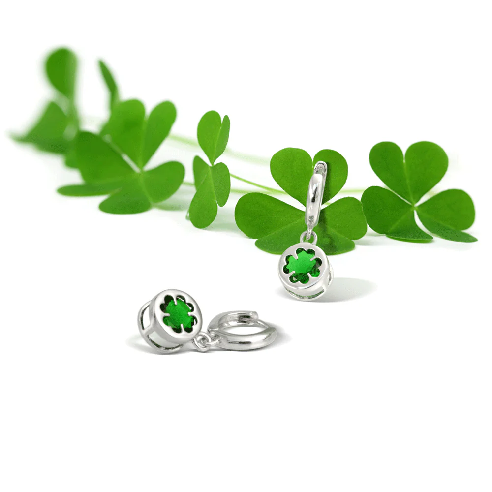 Luck of the Irish Shamrock Green CZ Clover Dangle Earrings Silver Lever back - Image 4