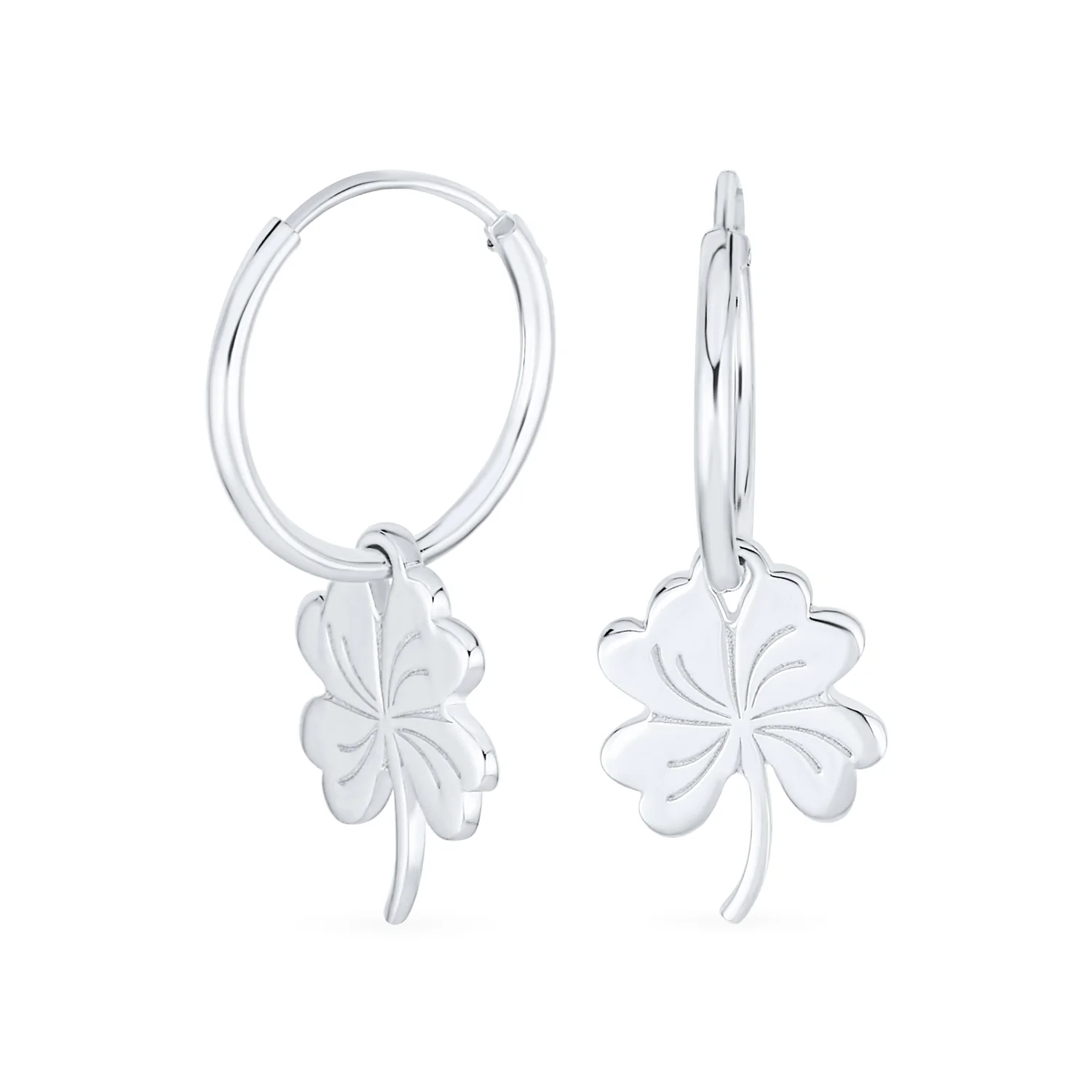 Luck of the Irish Shamrock Clover Mini Hoop Huggies Earrings in Sterling Silver
