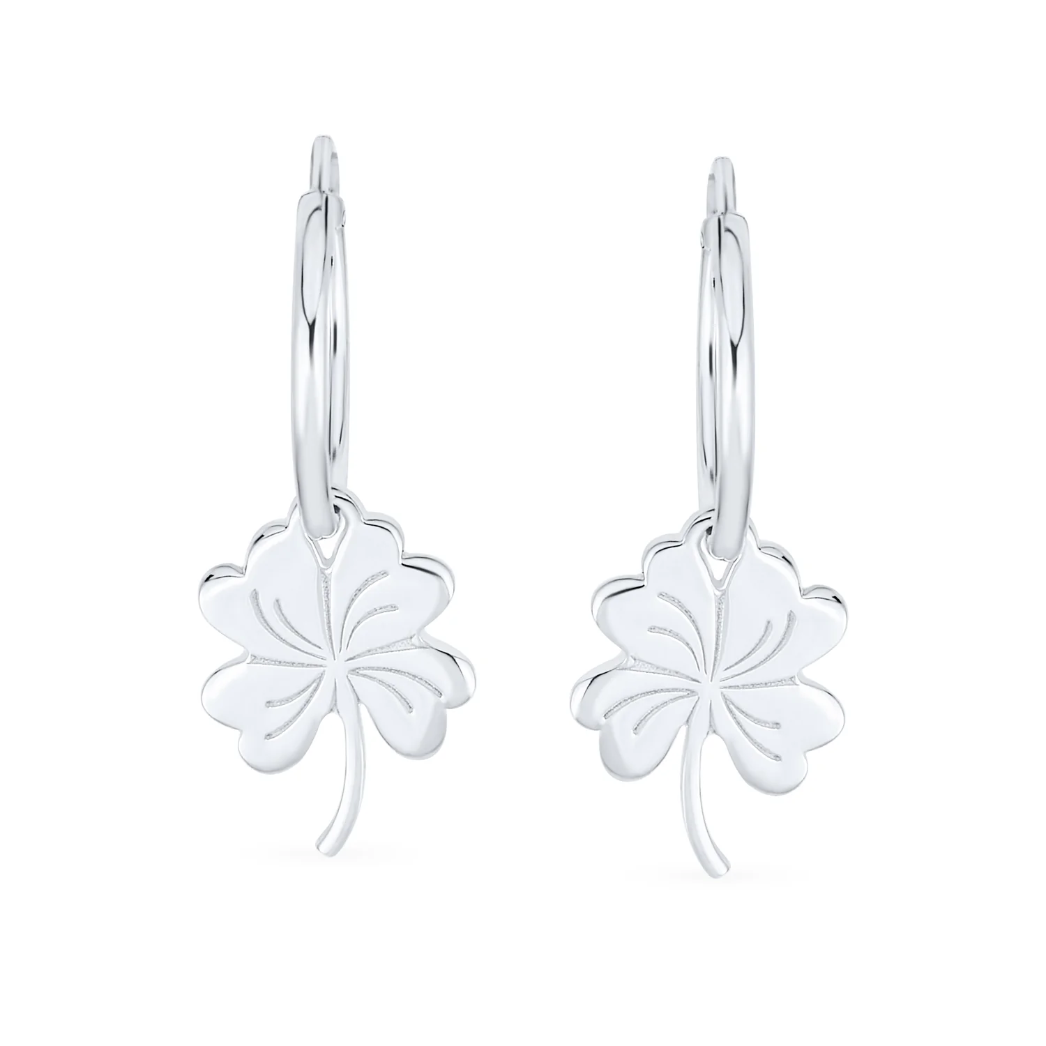 Luck of the Irish Shamrock Clover Mini Hoop Huggies Earrings in Sterling Silver - Image 2