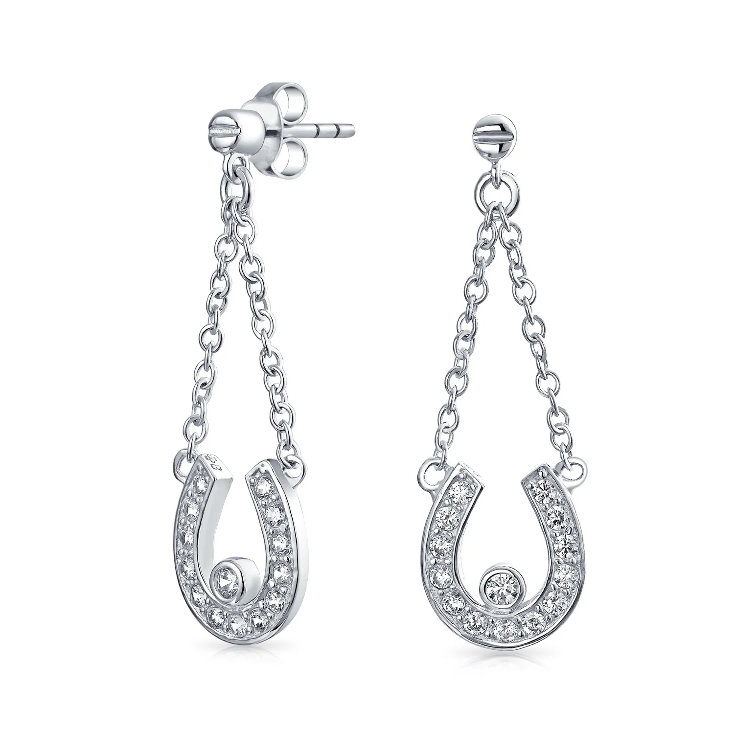 Lucky Equestrian CZ Stud Earrings with Pave Horseshoe Design, Western Jewelry