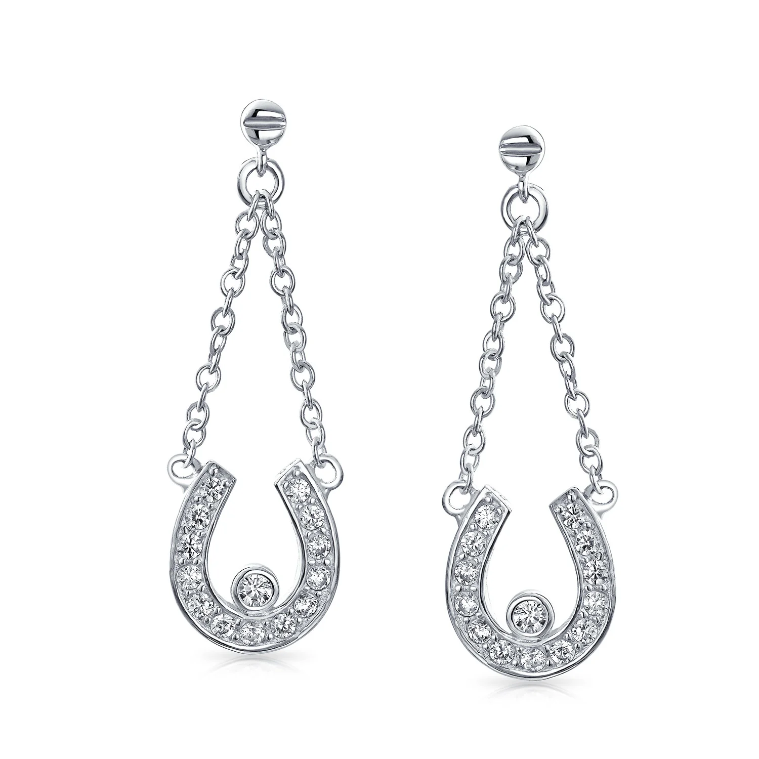 Lucky Equestrian CZ Stud Earrings with Pave Horseshoe Design, Western Jewelry - Image 3