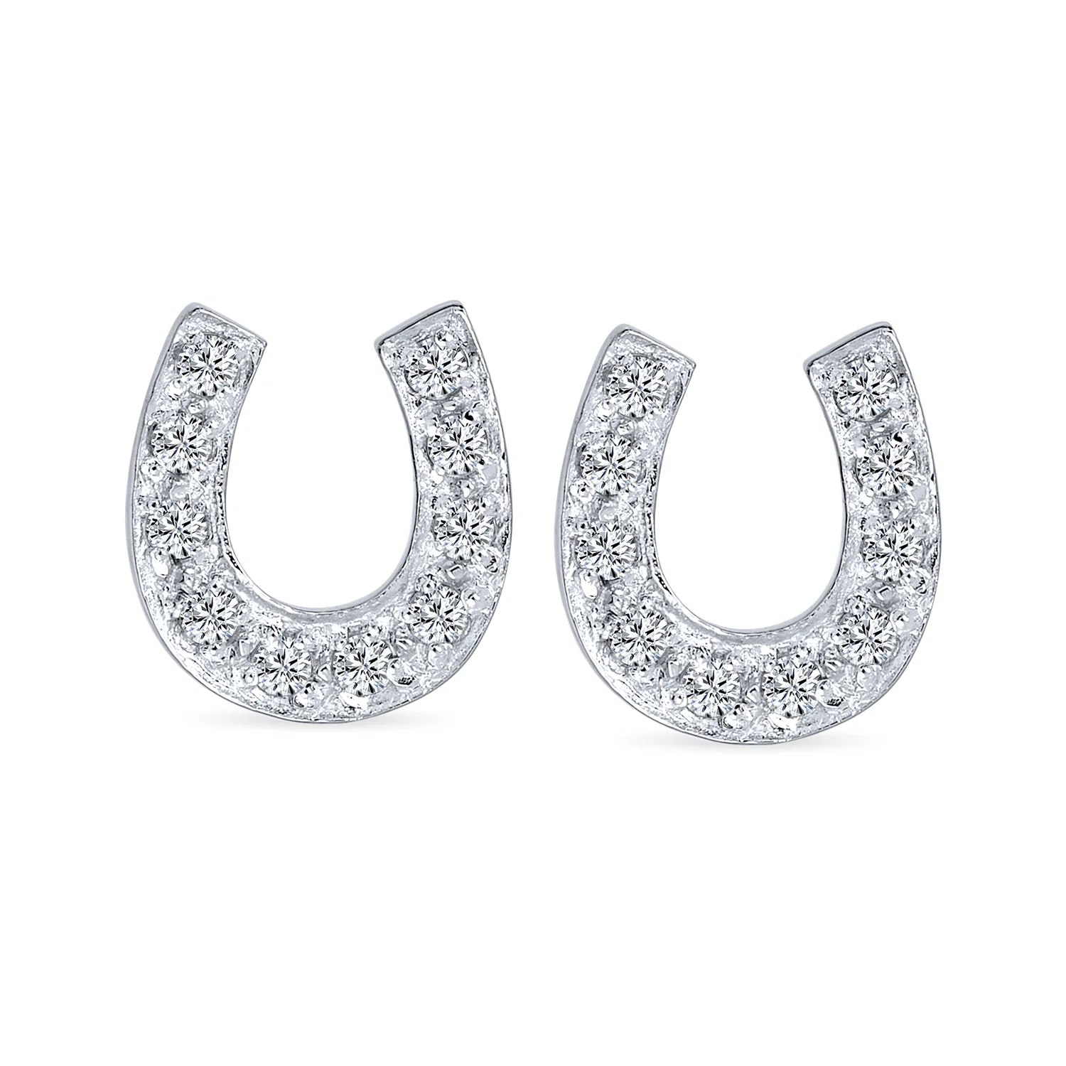Western Lucky Equestrian Horseshoe CZ Stud Earrings Gold - Image 3