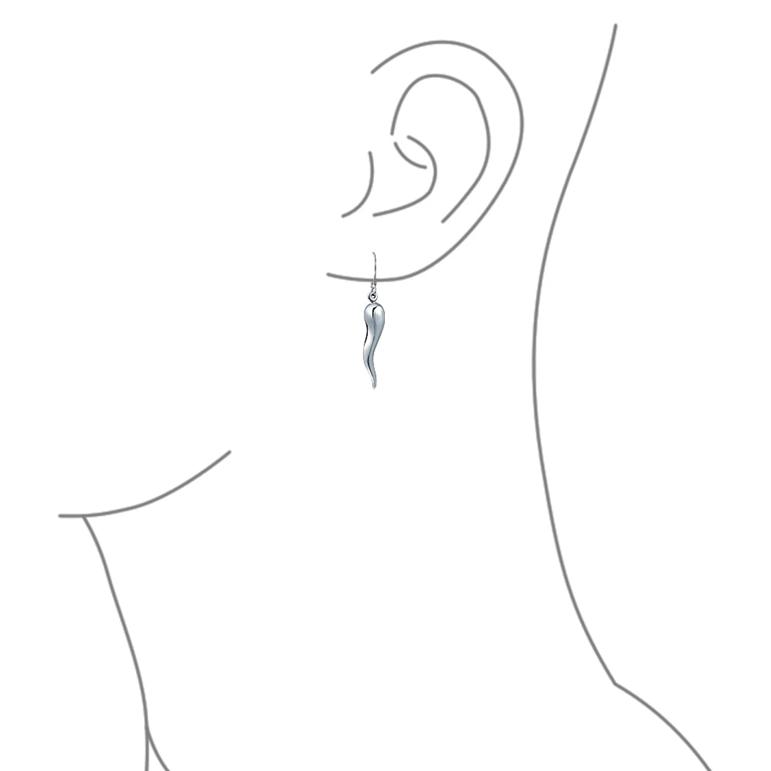 Lucky Italian Horn Cornicello Style  Sterling Silver Dangle Earrings Polished - Image 2