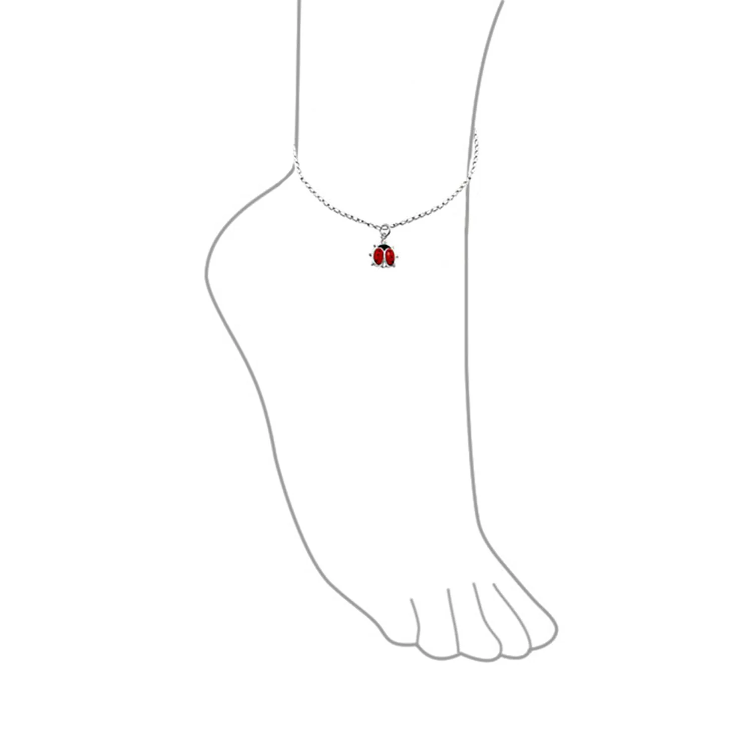 Lucky Red Ladybug Charm Anklet Ankle Bracelet Sterling Silver 9.75 Inch - Image 3