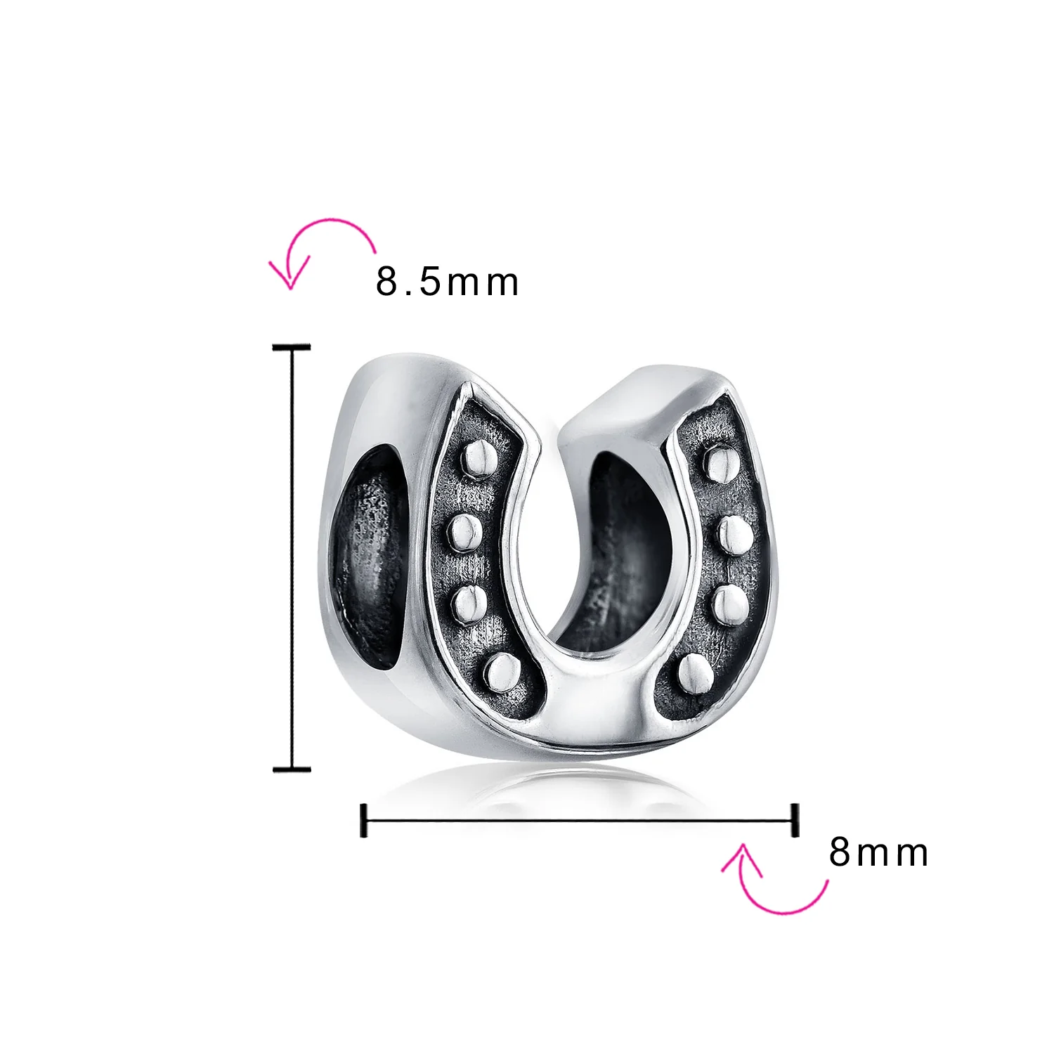 Set of 2 Lucky Horseshoe Charm Bead Sterling Silver for European Bracelet - Image 3