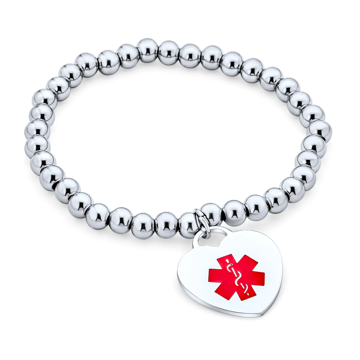 Medical ID Bracelet with Heart Charm and Stretchable Stainless Steel Tag - Image 12
