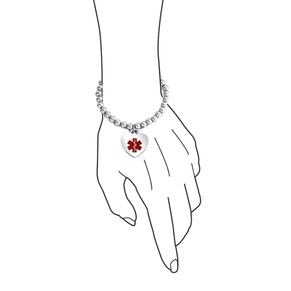 Medical ID Bracelet with Heart Charm and Stretchable Stainless Steel Tag - Image 21