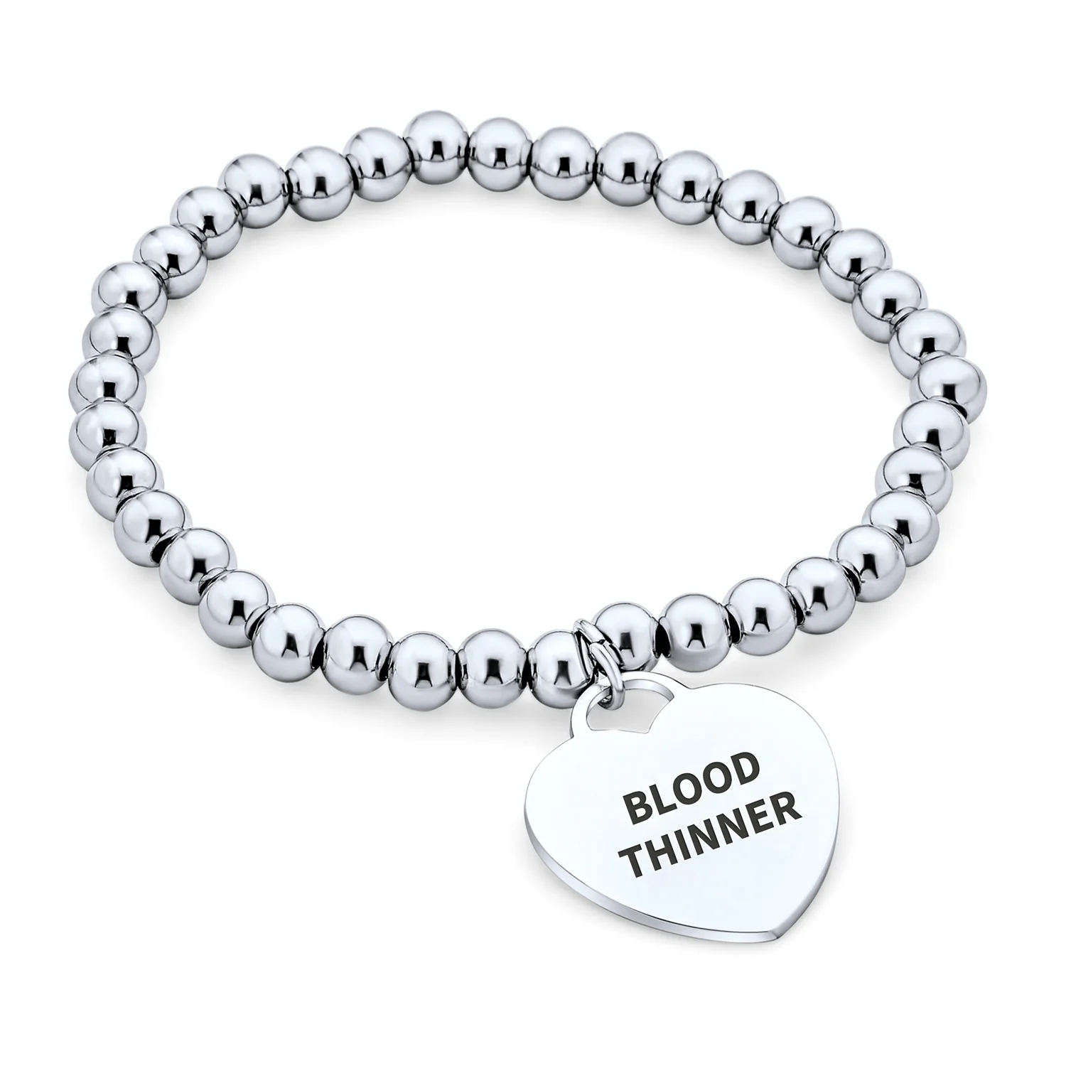 Medical ID Bracelet with Heart Charm and Stretchable Stainless Steel Tag - Image 3