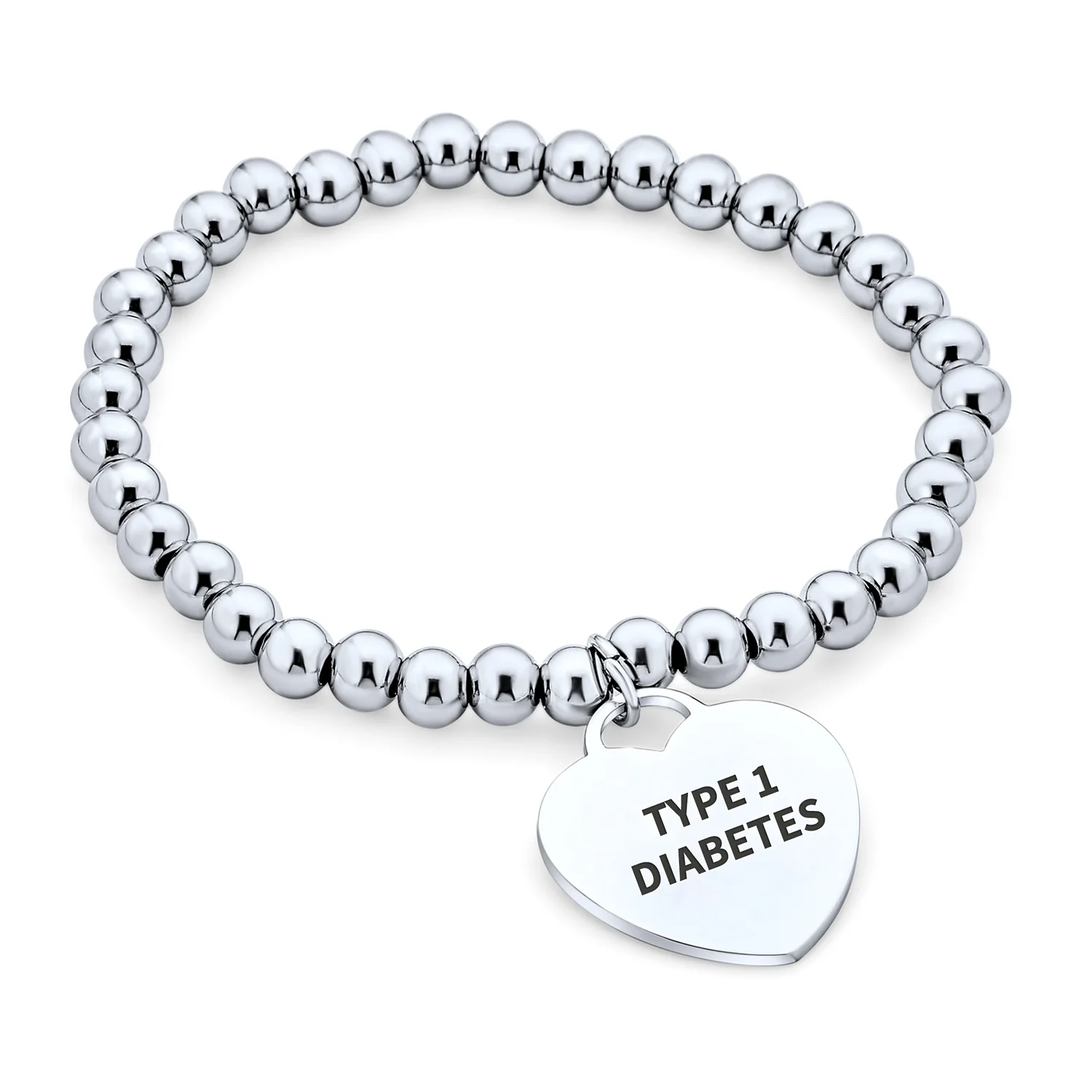 Medical ID Bracelet with Heart Charm and Stretchable Stainless Steel Tag - Image 4