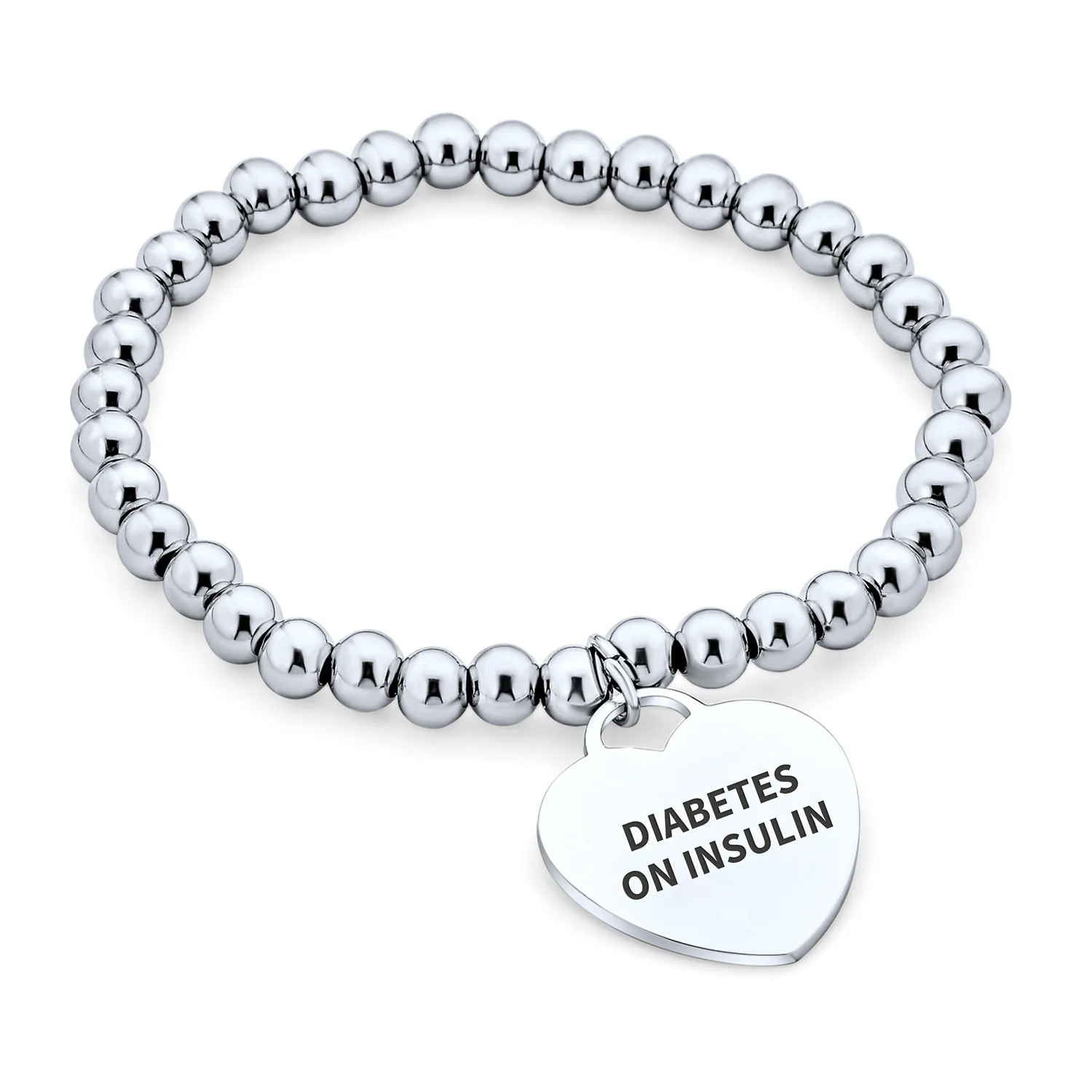 Medical ID Bracelet with Heart Charm and Stretchable Stainless Steel Tag - Image 6