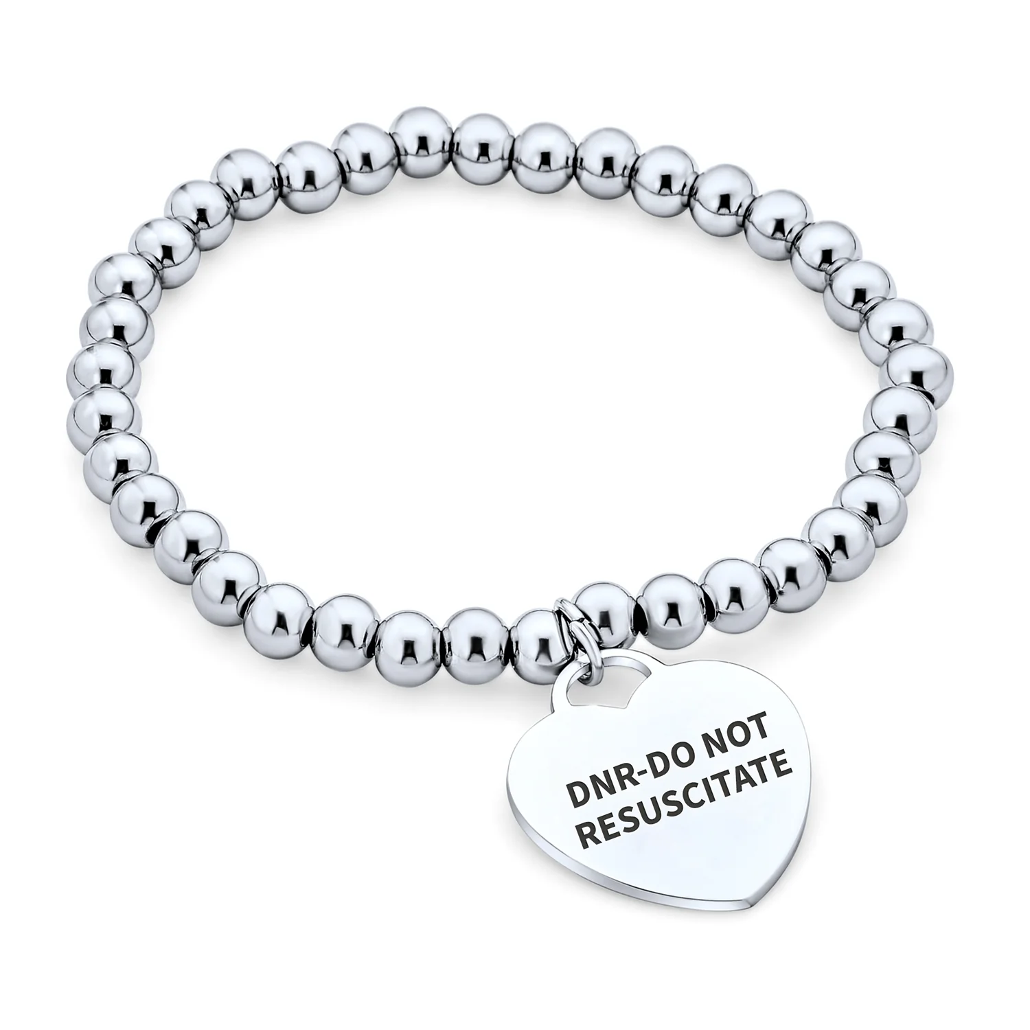 Medical ID Bracelet with Heart Charm and Stretchable Stainless Steel Tag - Image 7