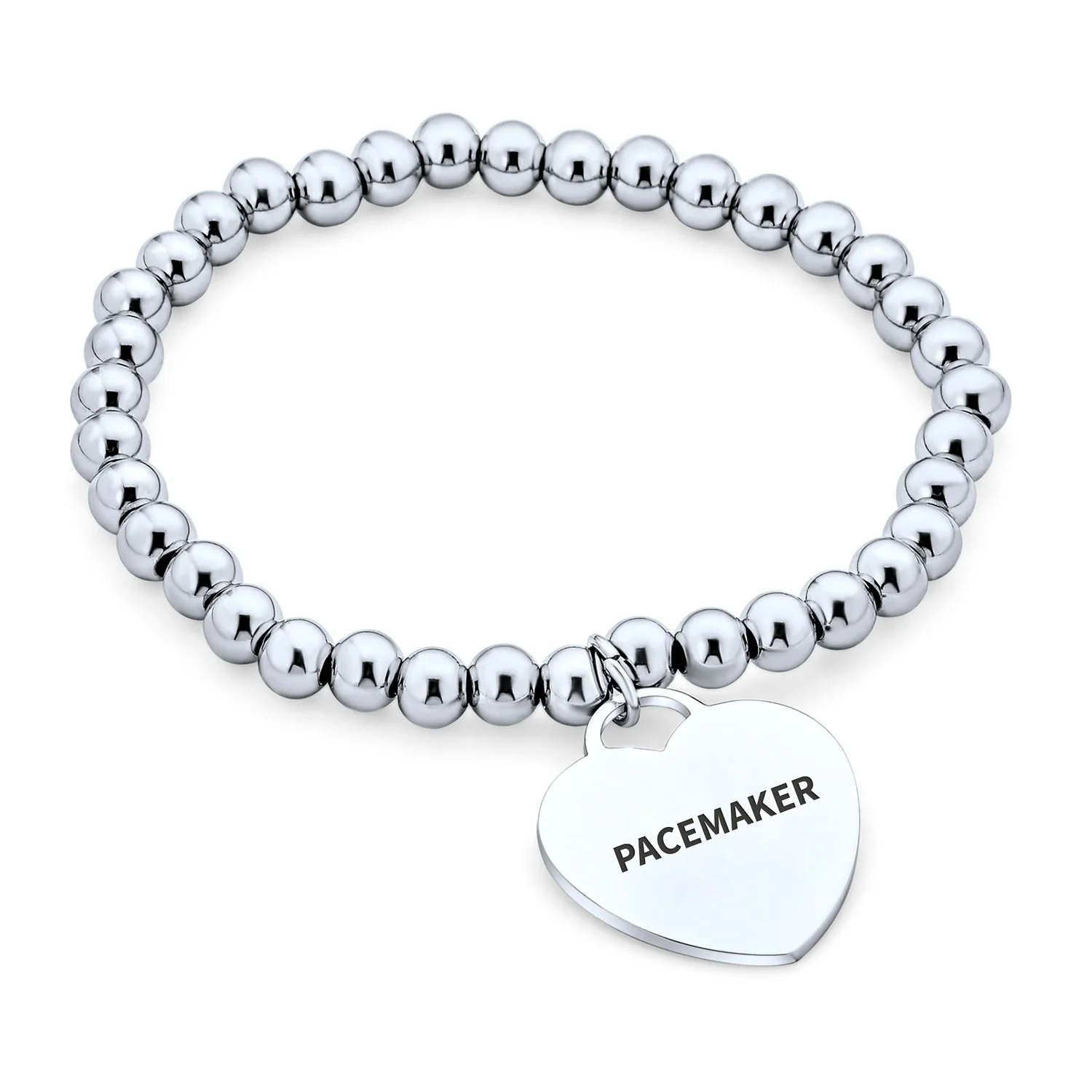 Medical ID Bracelet with Heart Charm and Stretchable Stainless Steel Tag - Image 8