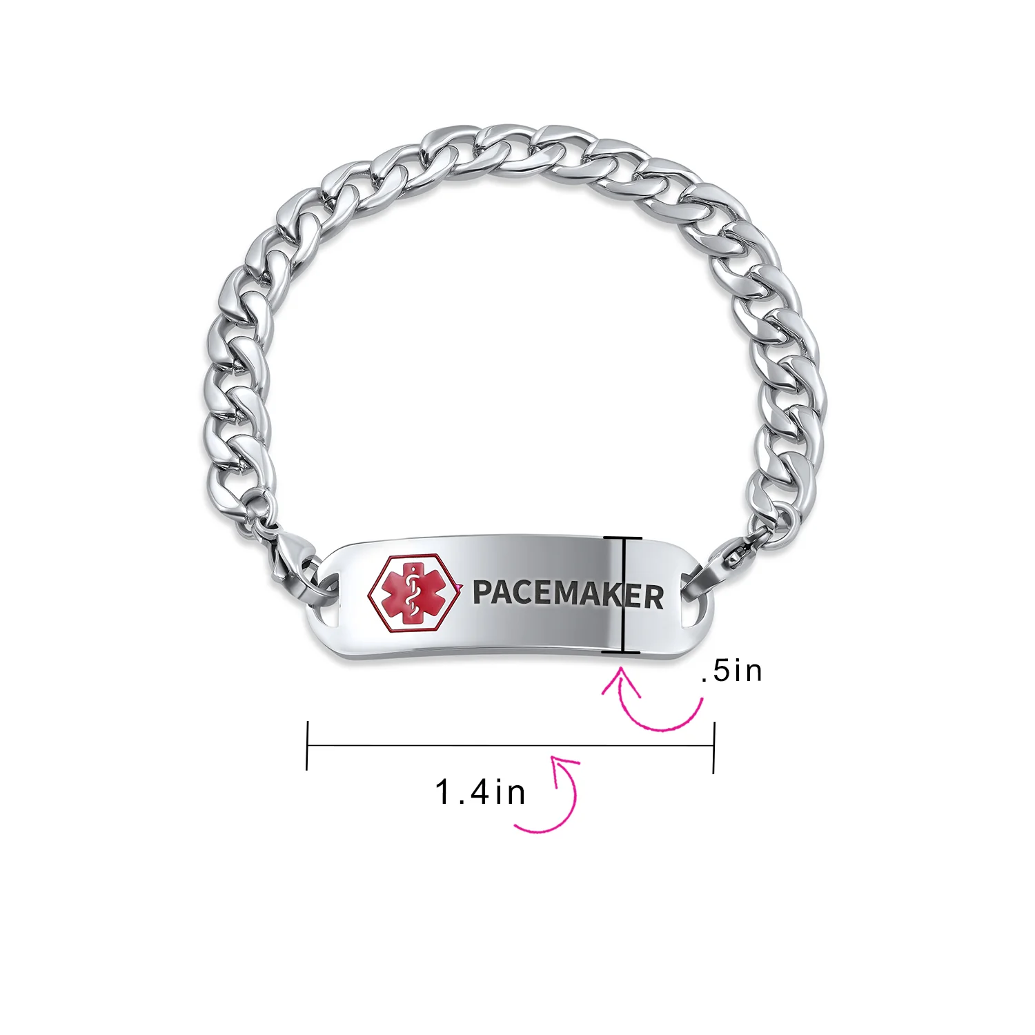 Medical ID Bracelet for Men Miami Cuban or Figaro Link Steel 8.5in - Image 86