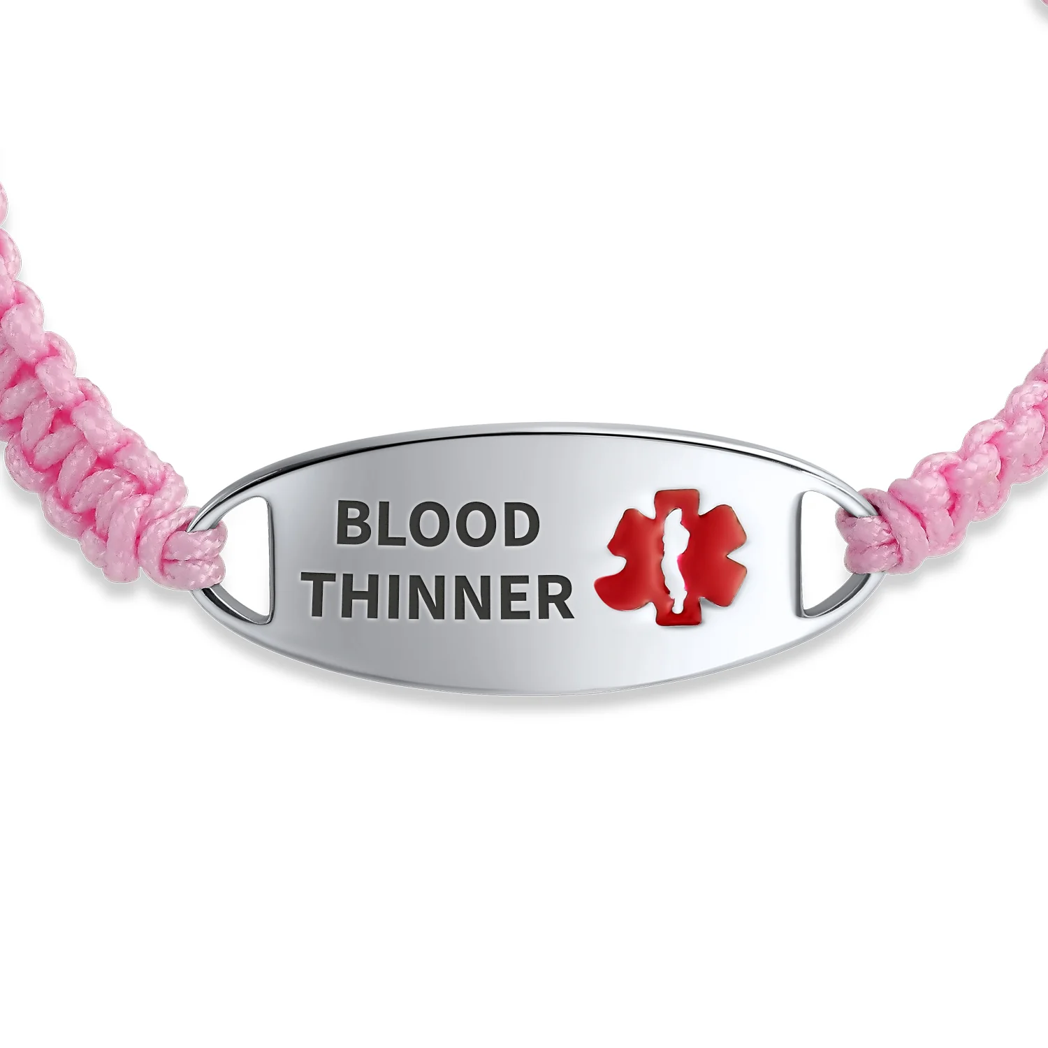 Medical ID Bracelet with Pink Braided Cord and Stainless Steel Clasp - Image 13