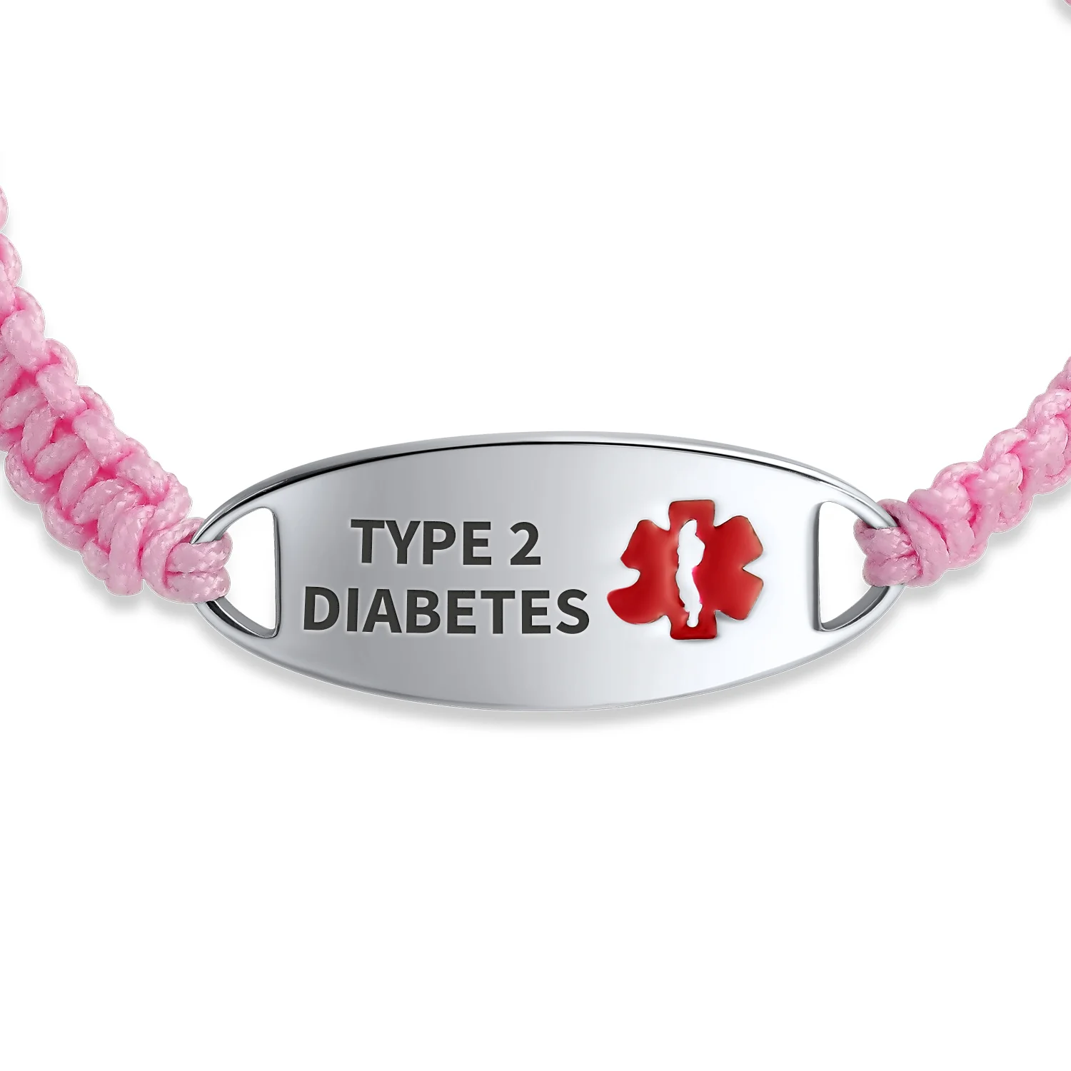 Medical ID Bracelet with Pink Braided Cord and Stainless Steel Clasp - Image 19