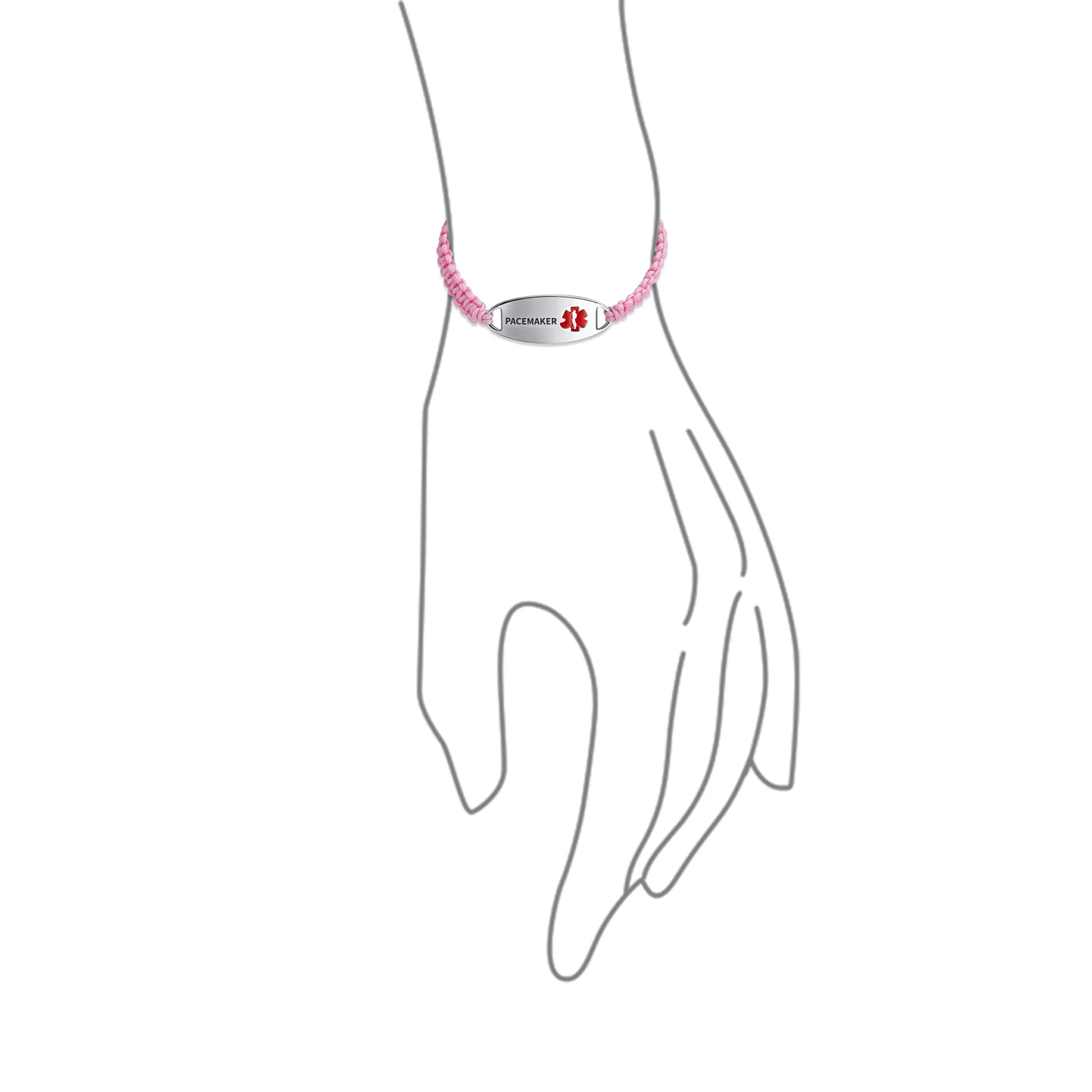 Medical ID Bracelet with Pink Braided Cord and Stainless Steel Clasp - Image 36