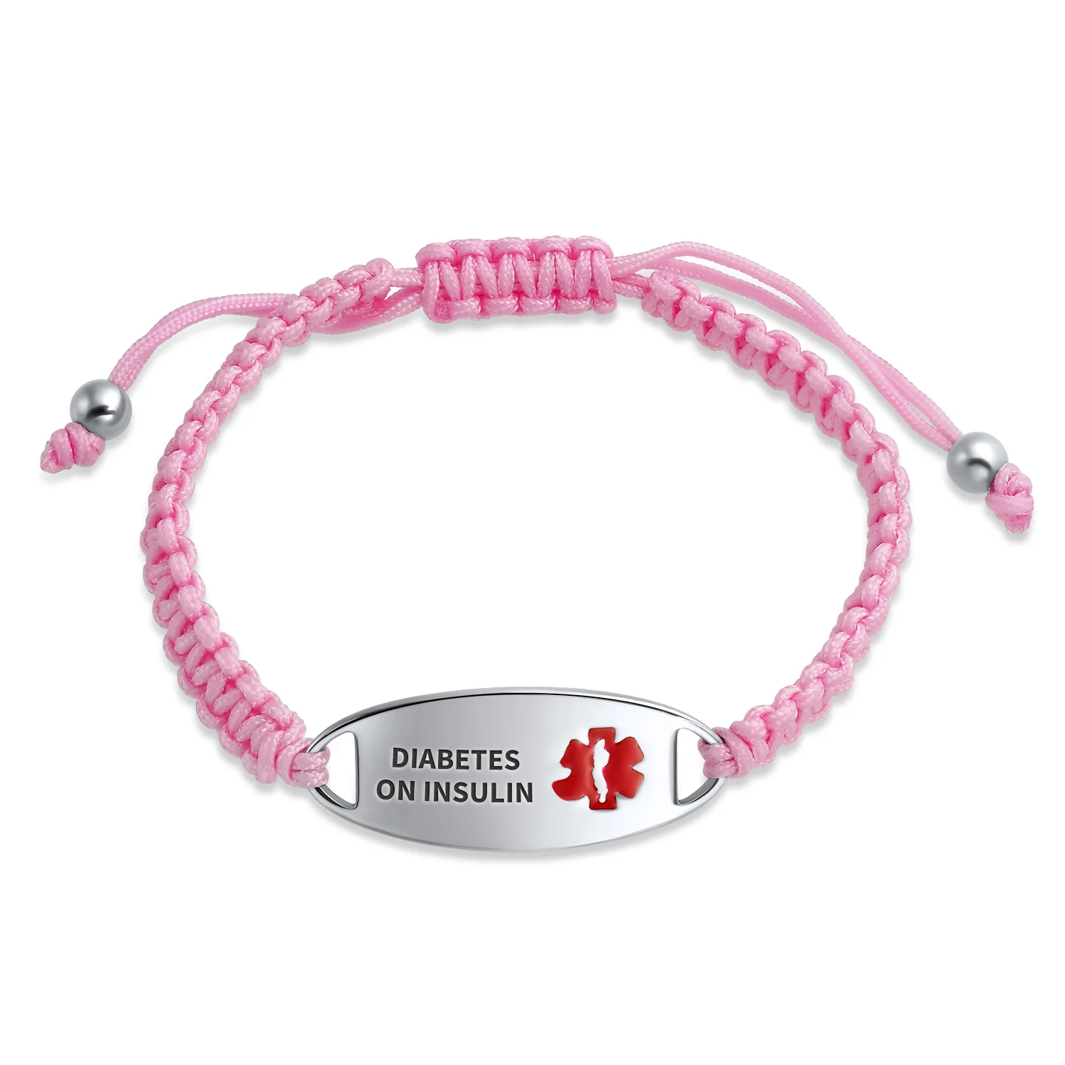 Medical ID Bracelet with Pink Braided Cord and Stainless Steel Clasp - Image 4
