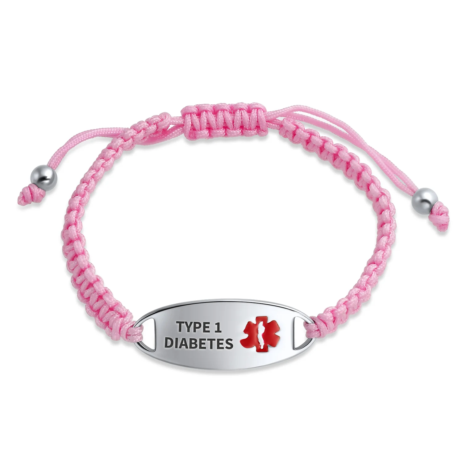 Medical ID Bracelet with Pink Braided Cord and Stainless Steel Clasp - Image 8