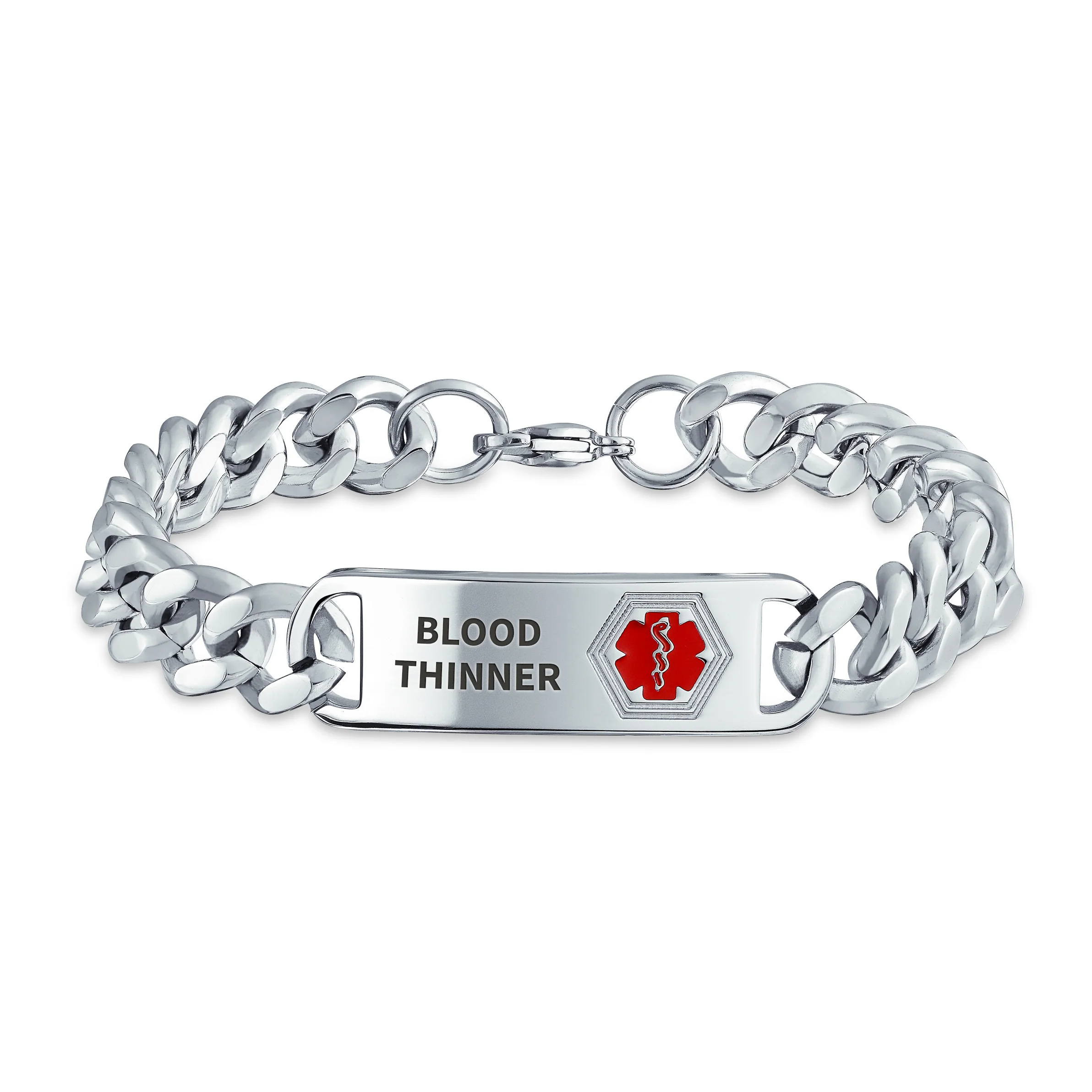 Medical Identification ID Bracelet Blank Miami Cuban Chain Stainless Steel 8 Inch - Image 3