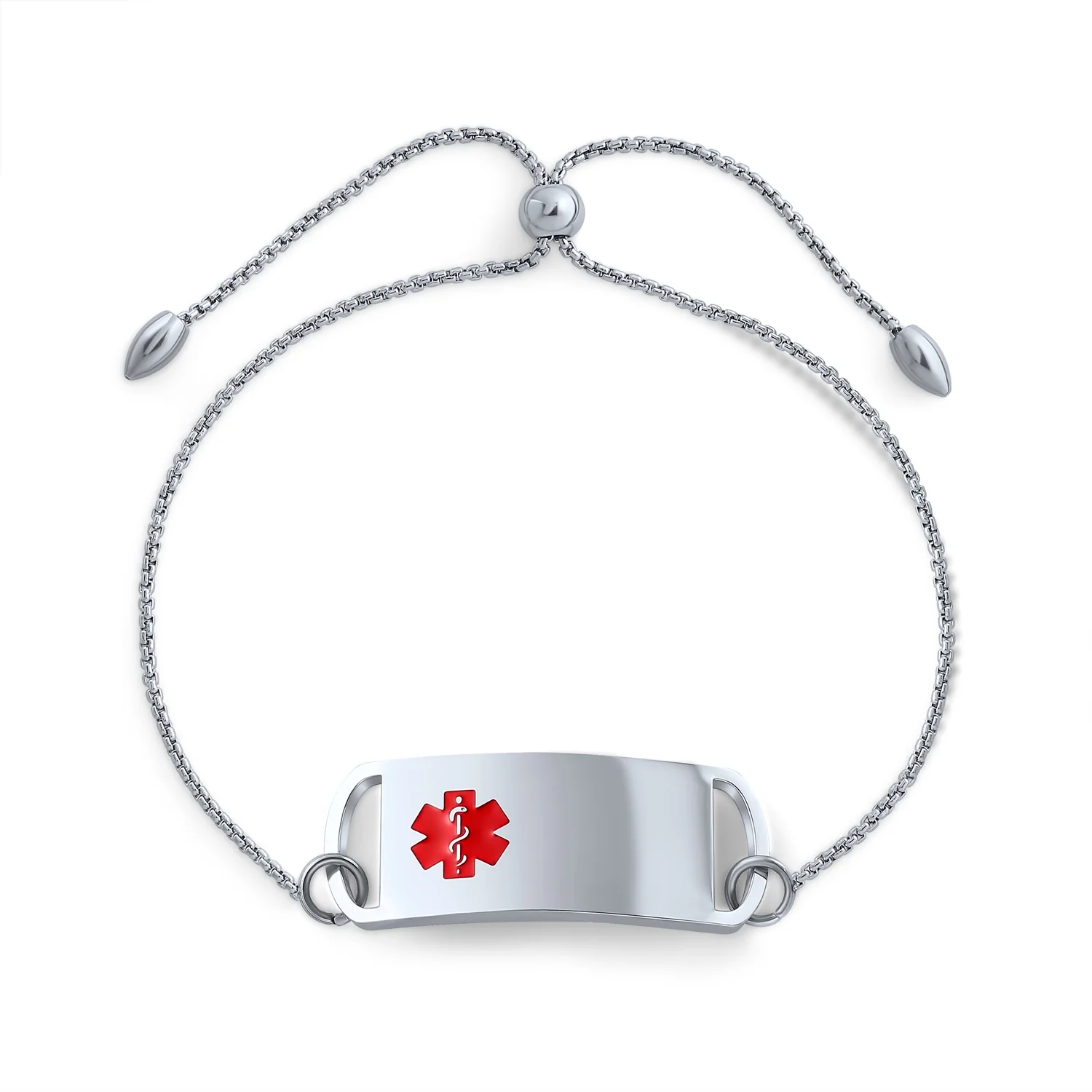 Blank Name Tag Medical ID Bolo Bracelet Box Link Chain Stainless Steel Adjustable - Image 2