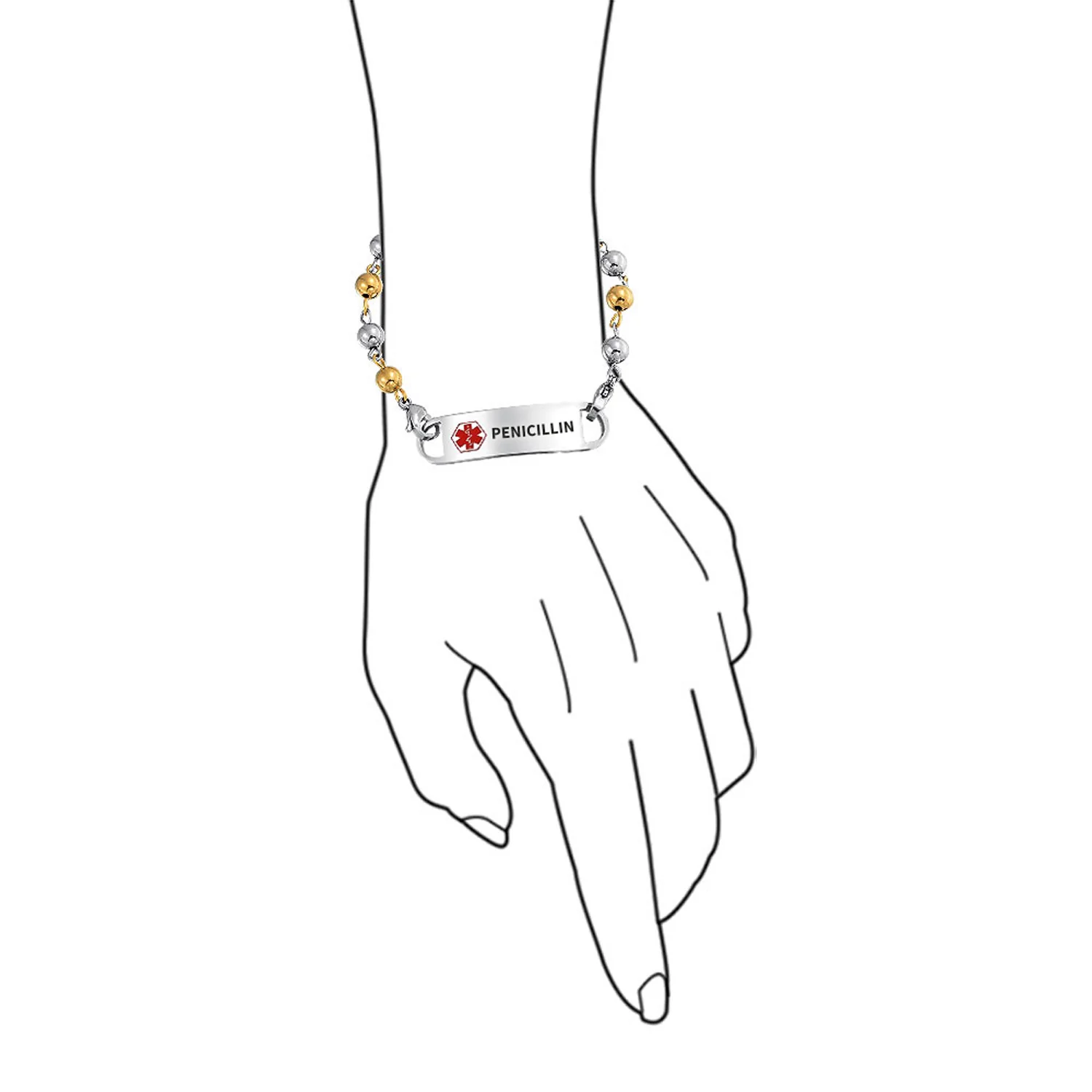 Identification Medical ID Bracelet Stainless Steel Ball Bead Chain 7.5 Inch - Image 12