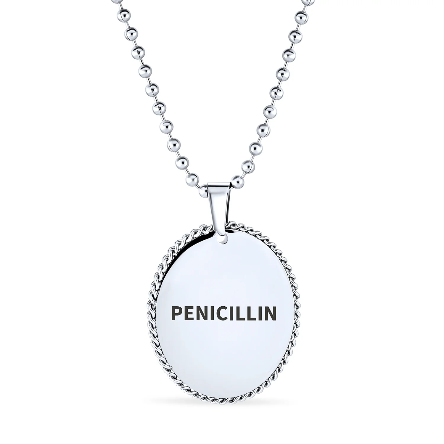 Medical ID Dog Tag Pendant Necklace Oval Rope Edge Stainless - Image 3