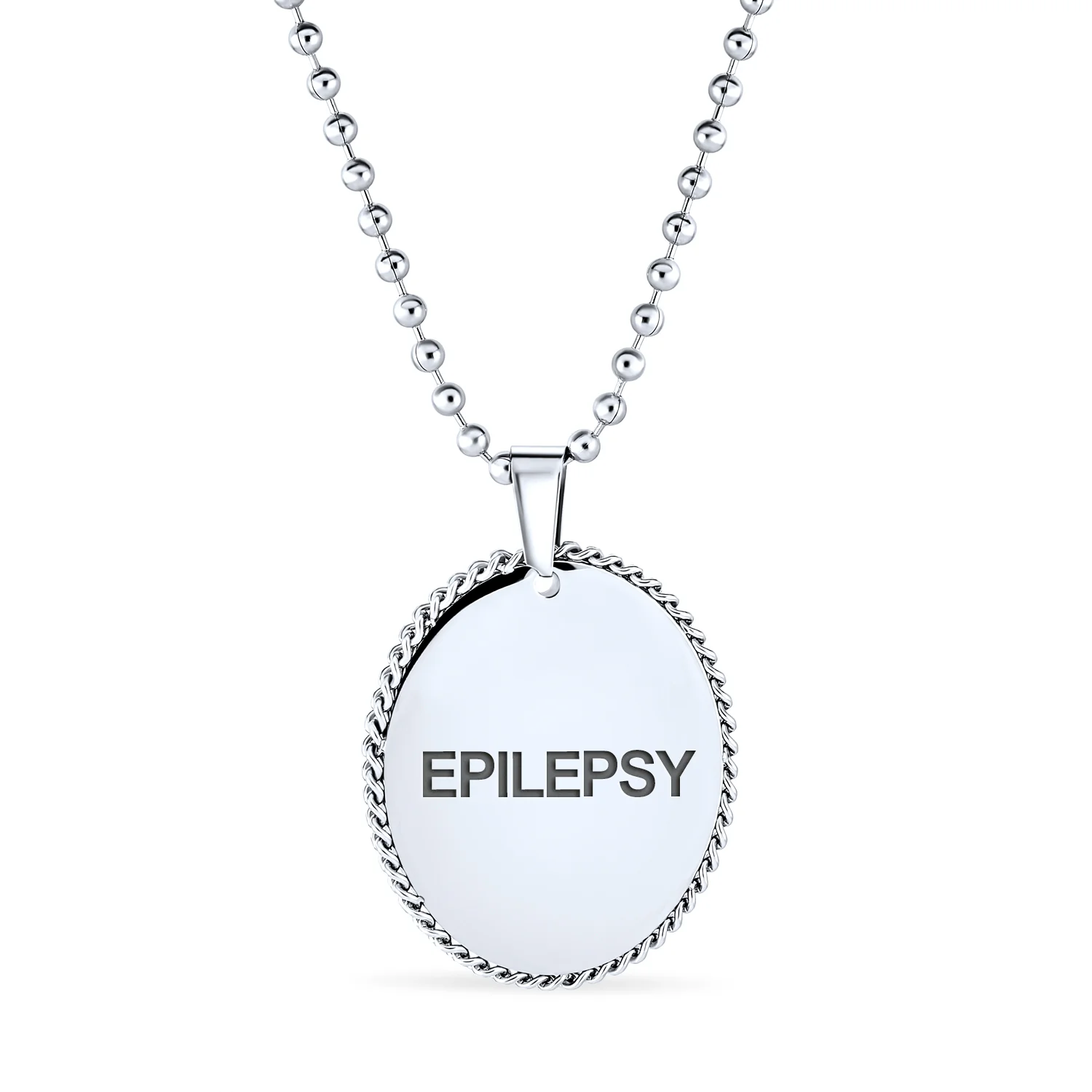 Medical ID Dog Tag Pendant Necklace Oval Rope Edge Stainless - Image 4