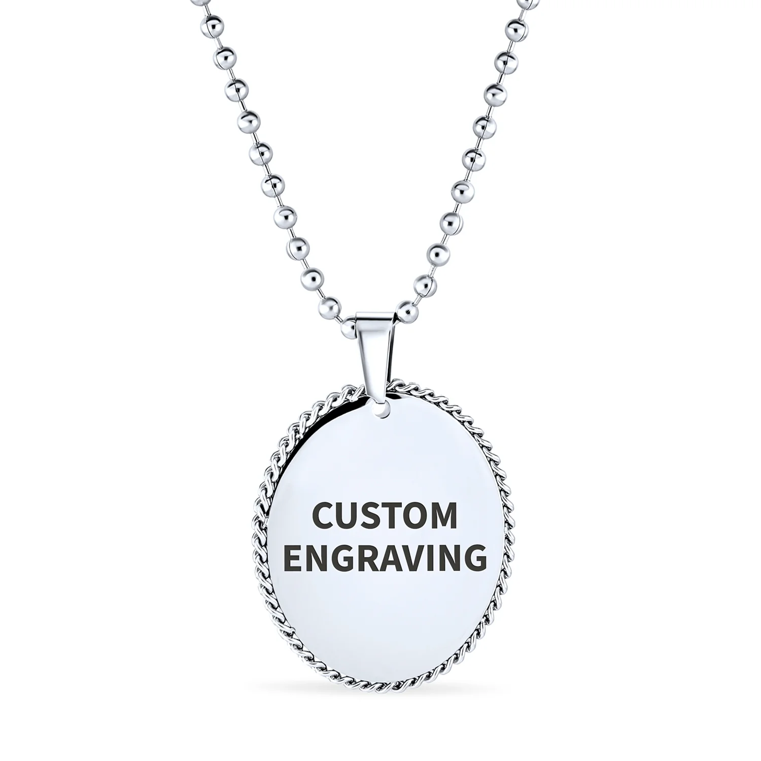 Medical ID Dog Tag Pendant Necklace Oval Rope Edge Stainless - Image 5