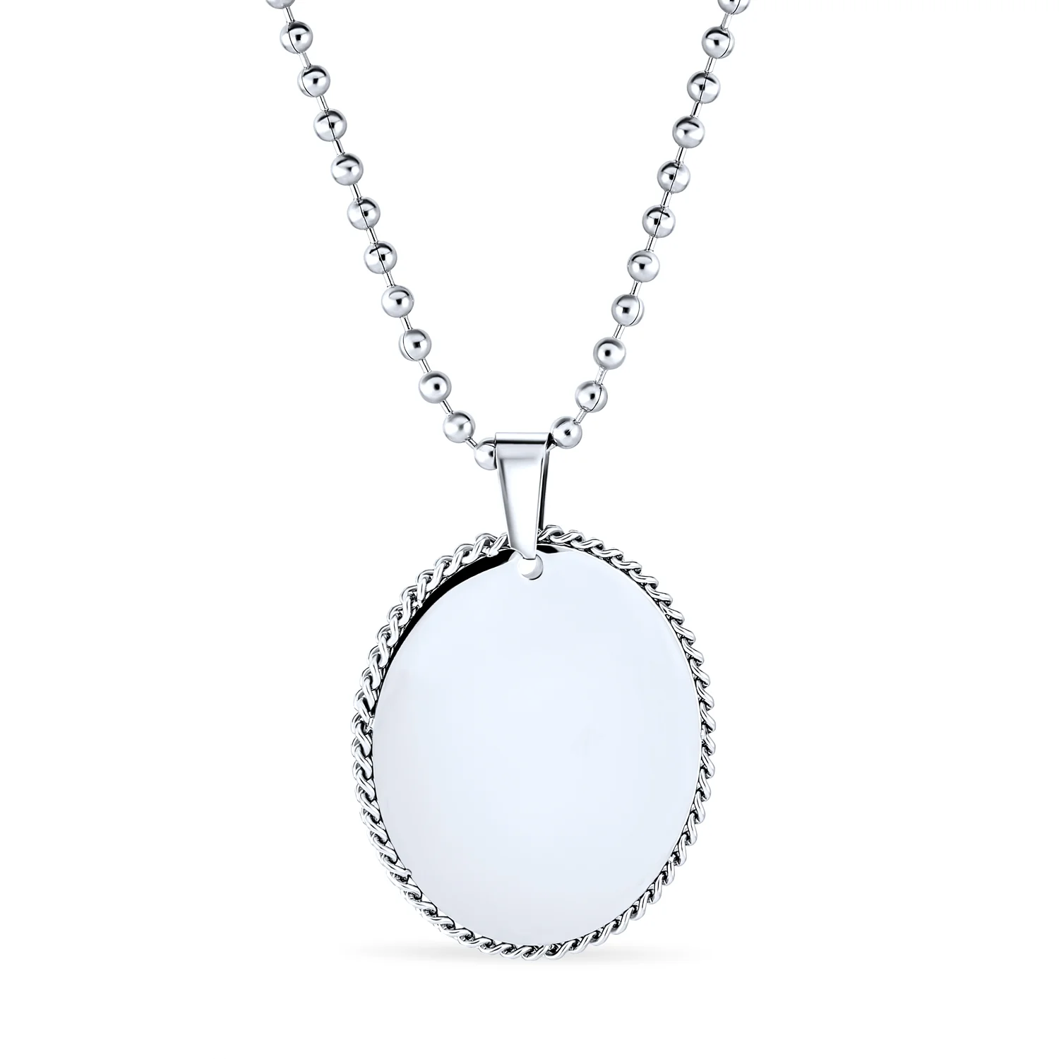 Medical ID Dog Tag Pendant Necklace Oval Rope Edge Stainless - Image 9
