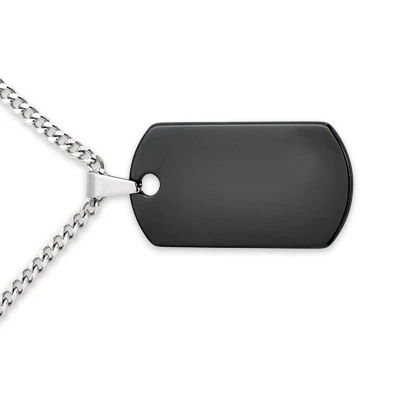 Medium Black Dog Tag Pendant Necklace for Men Stainless Steel 24" Chain - Image 7