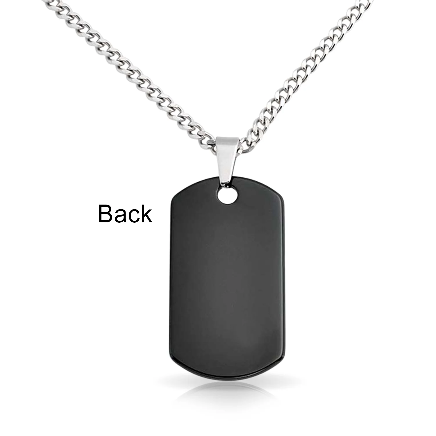 Medium Black Dog Tag Pendant Necklace for Men Stainless Steel 24" Chain - Image 9