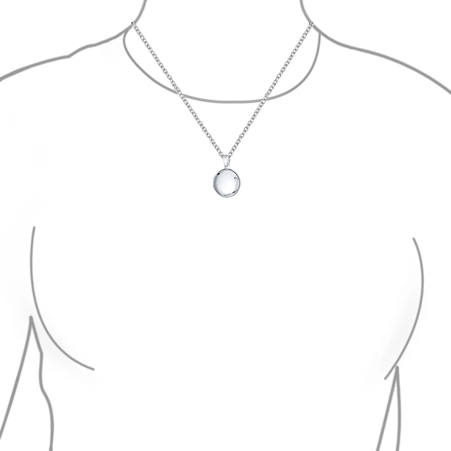 Simple Round Photo Locket Necklace Medium Dome Circle Holds Pictures .925 Sterling Silver - Image 3