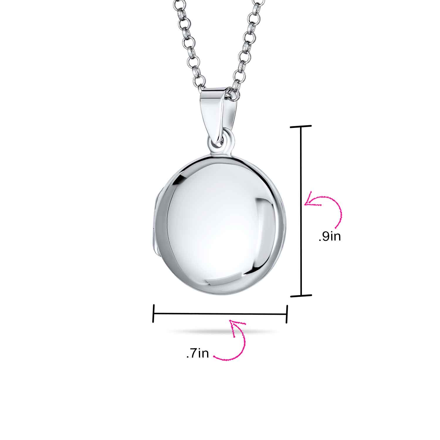 Simple Round Photo Locket Necklace Medium Dome Circle Holds Pictures .925 Sterling Silver - Image 5