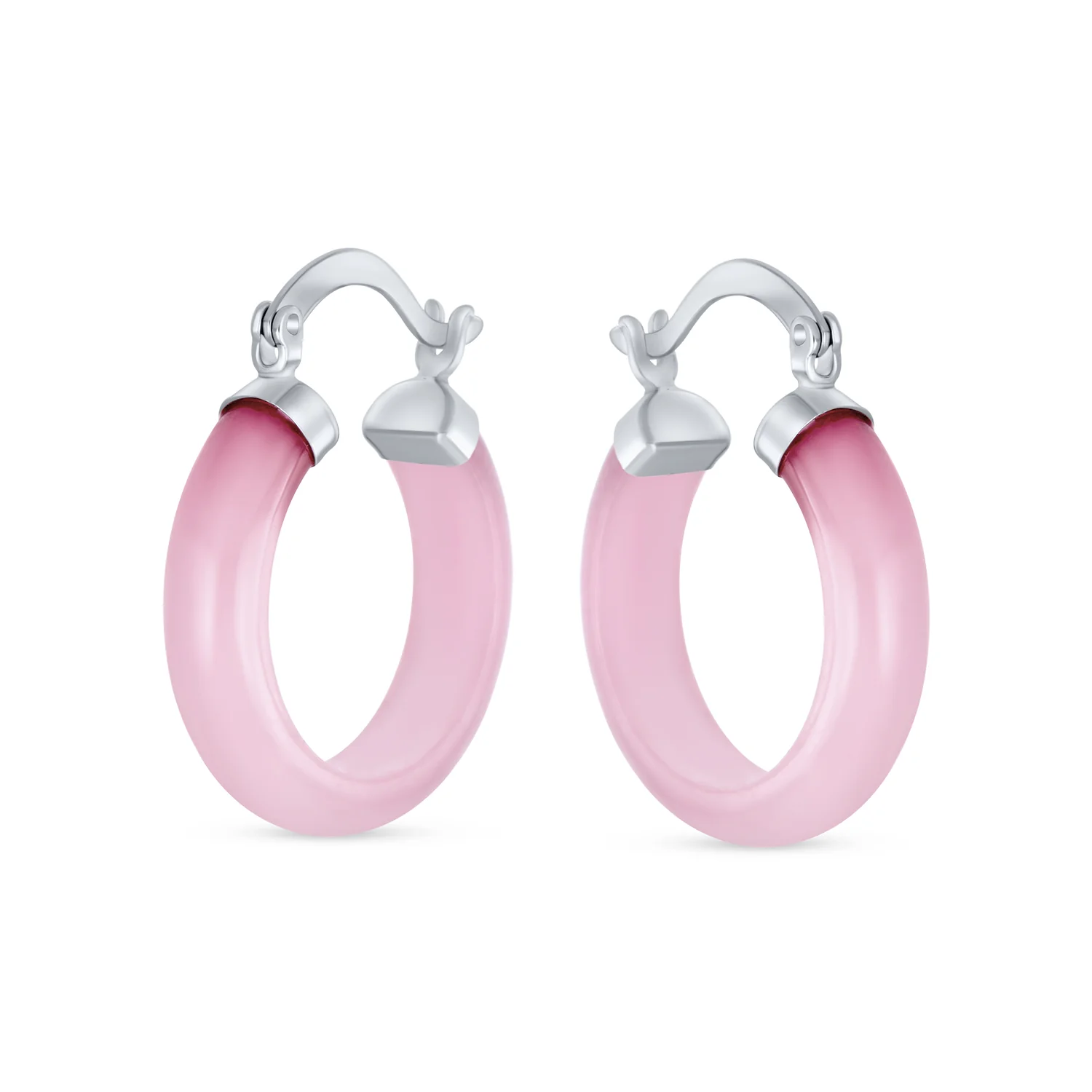 Classic Stone Red Coral Round Tube Hoop Earrings .925 Sterling Silver .75 Inch Diameter - Image 10