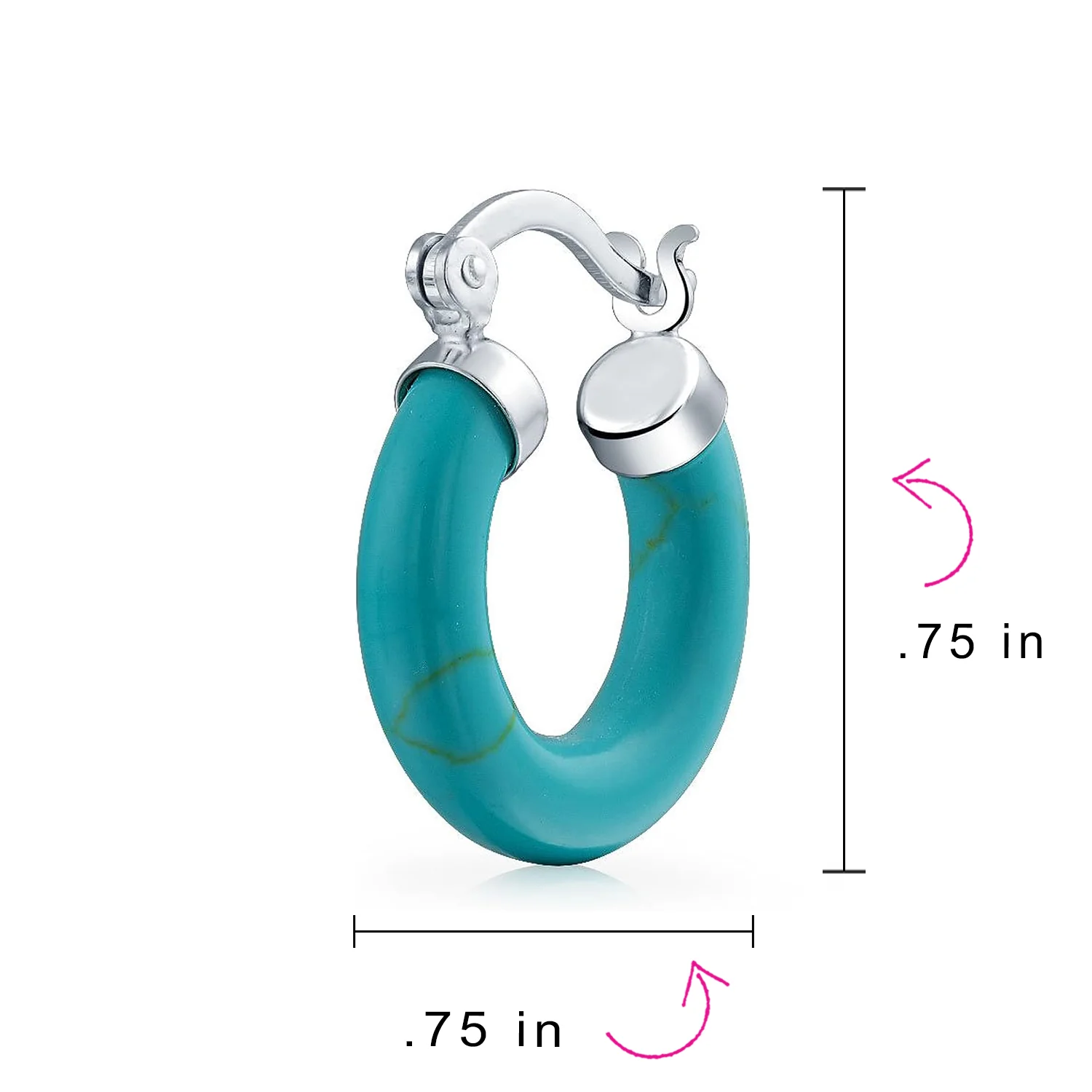 Classic Stone Red Coral Round Tube Hoop Earrings .925 Sterling Silver .75 Inch Diameter - Image 18