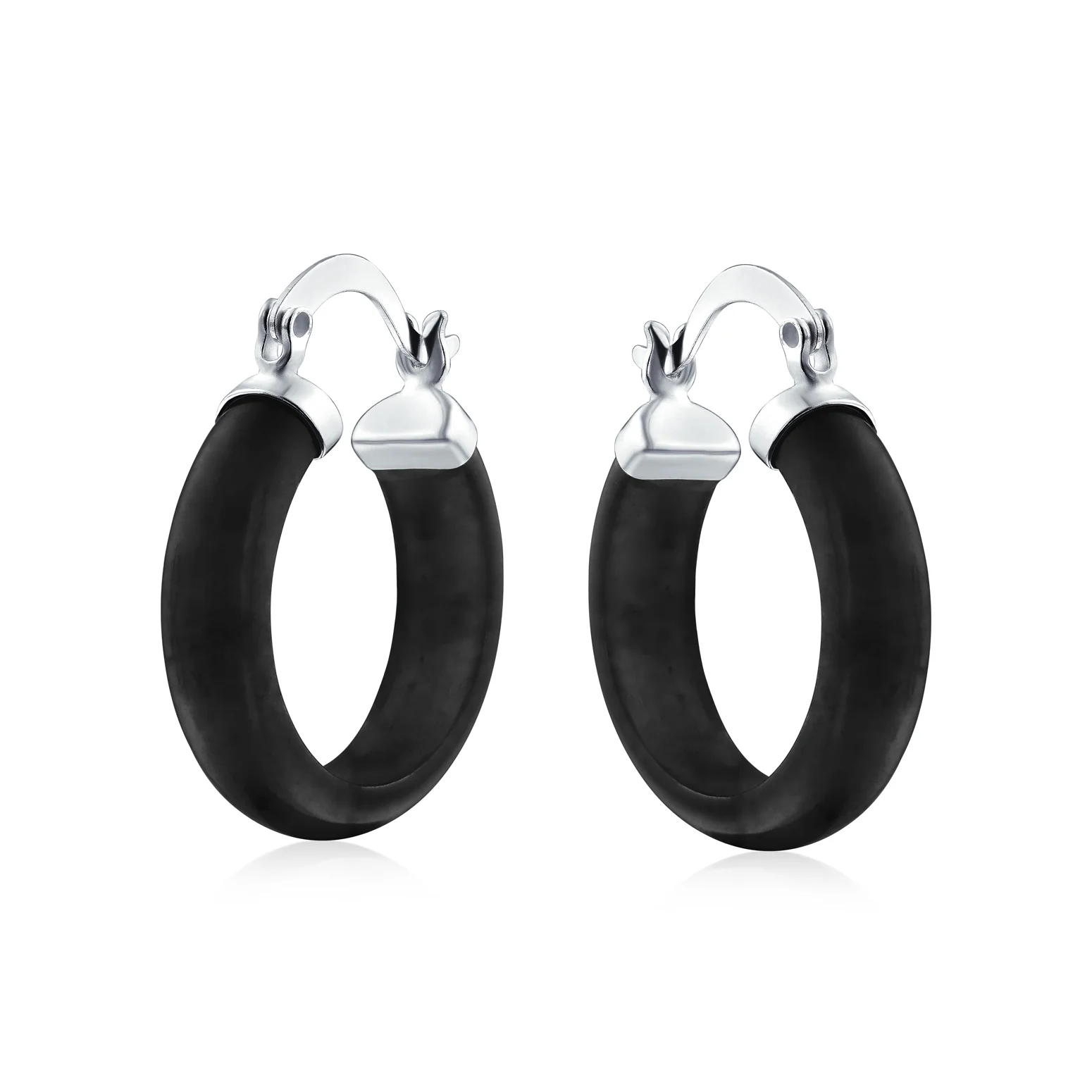 Classic Stone Red Coral Round Tube Hoop Earrings .925 Sterling Silver .75 Inch Diameter - Image 7
