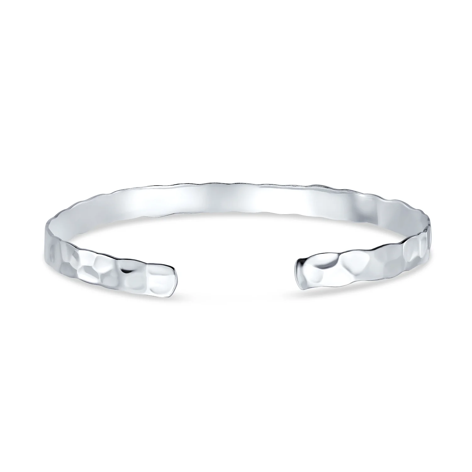 Medium Textured Honeycomb Stackable Hammered Cuff Bracelet Matte Sterling Silver - Image 2