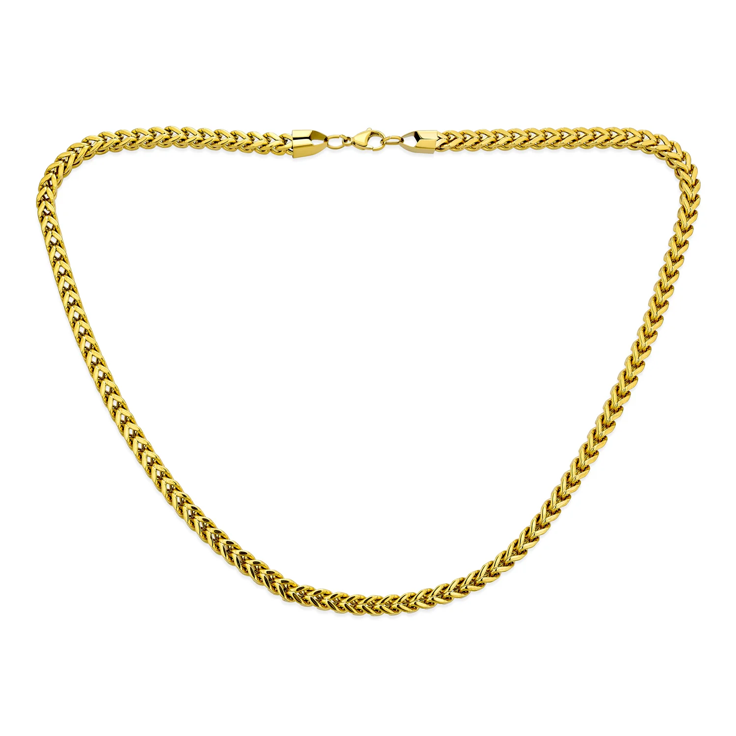 Flat Square Wheat Link Foxtail Chain Necklace Gold Plated Steel 6MM 20 Inch