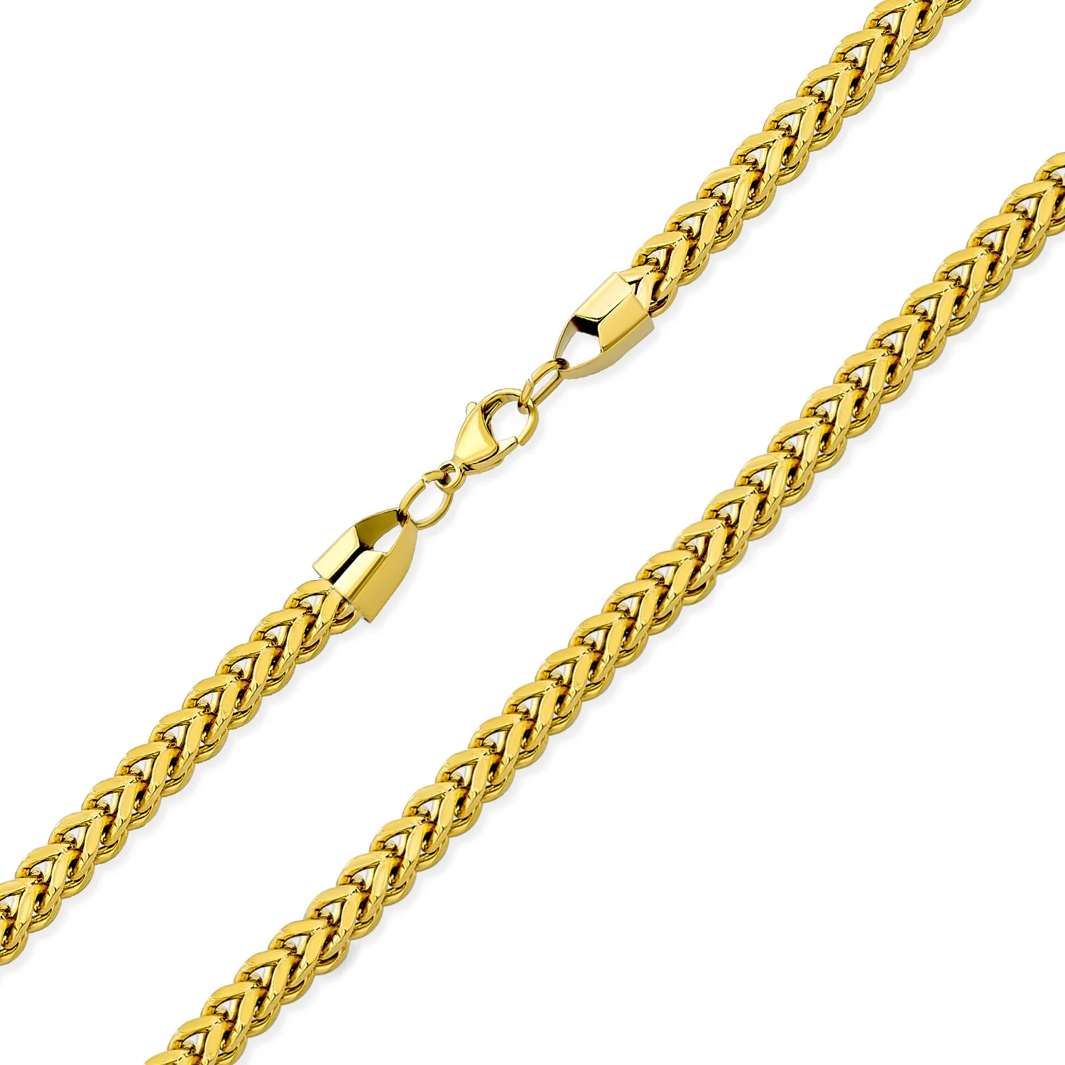 Flat Square Wheat Link Foxtail Chain Necklace Gold Plated Steel 6MM 20 Inch - Image 4