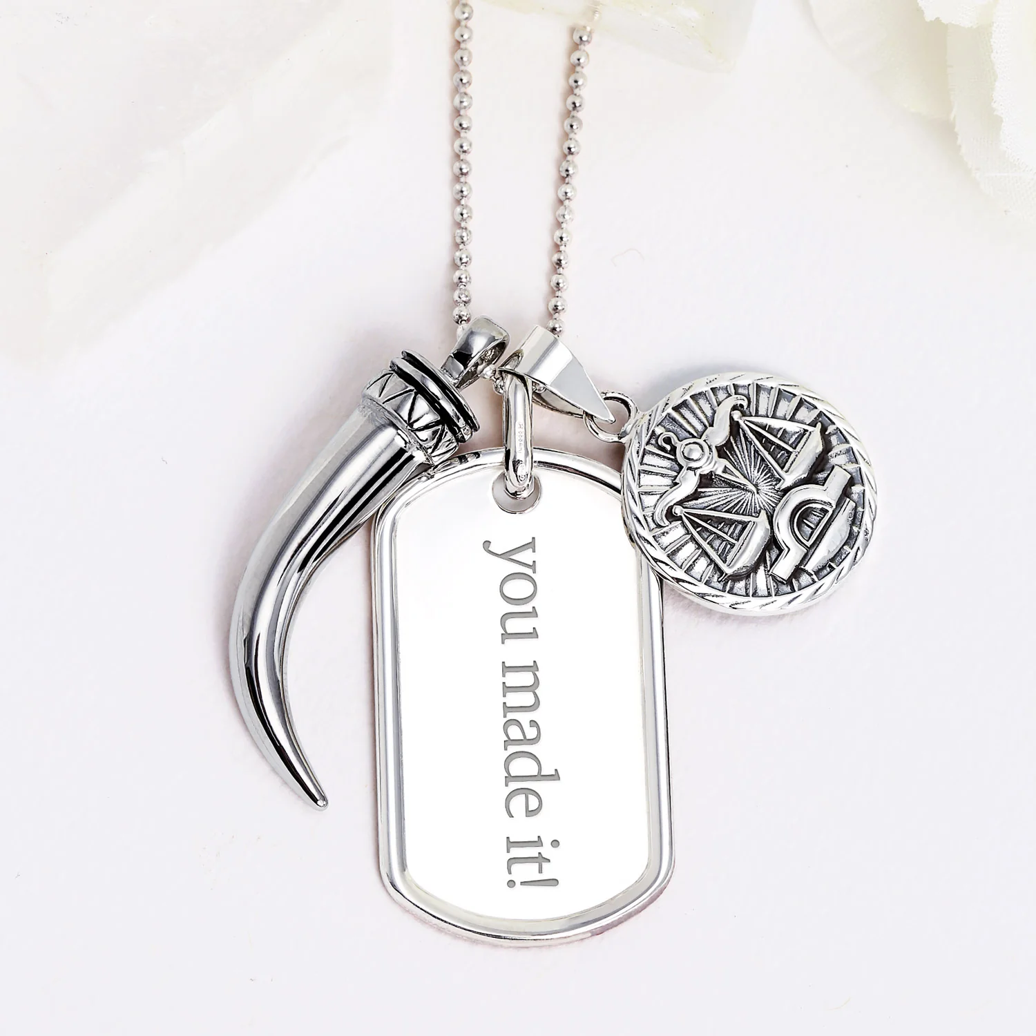 Large Classic Dog Tag Pendant Necklace .925 Sterling Silver With 24 Inch Ball Chain - Image 3