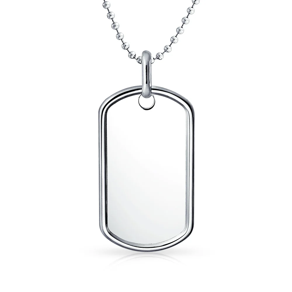 Large Classic Dog Tag Pendant Necklace .925 Sterling Silver With 24 Inch Ball Chain - Image 4