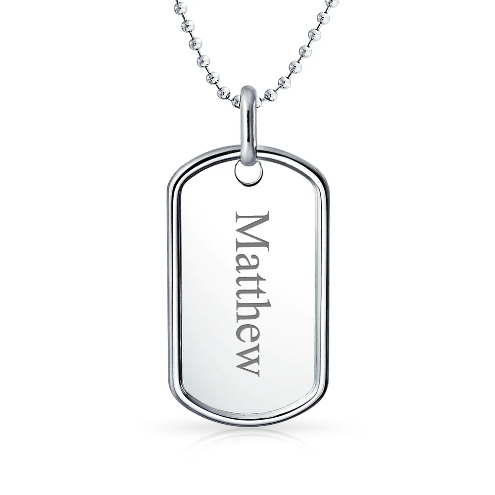 Large Classic Dog Tag Pendant Necklace .925 Sterling Silver With 24 Inch Ball Chain - Image 8
