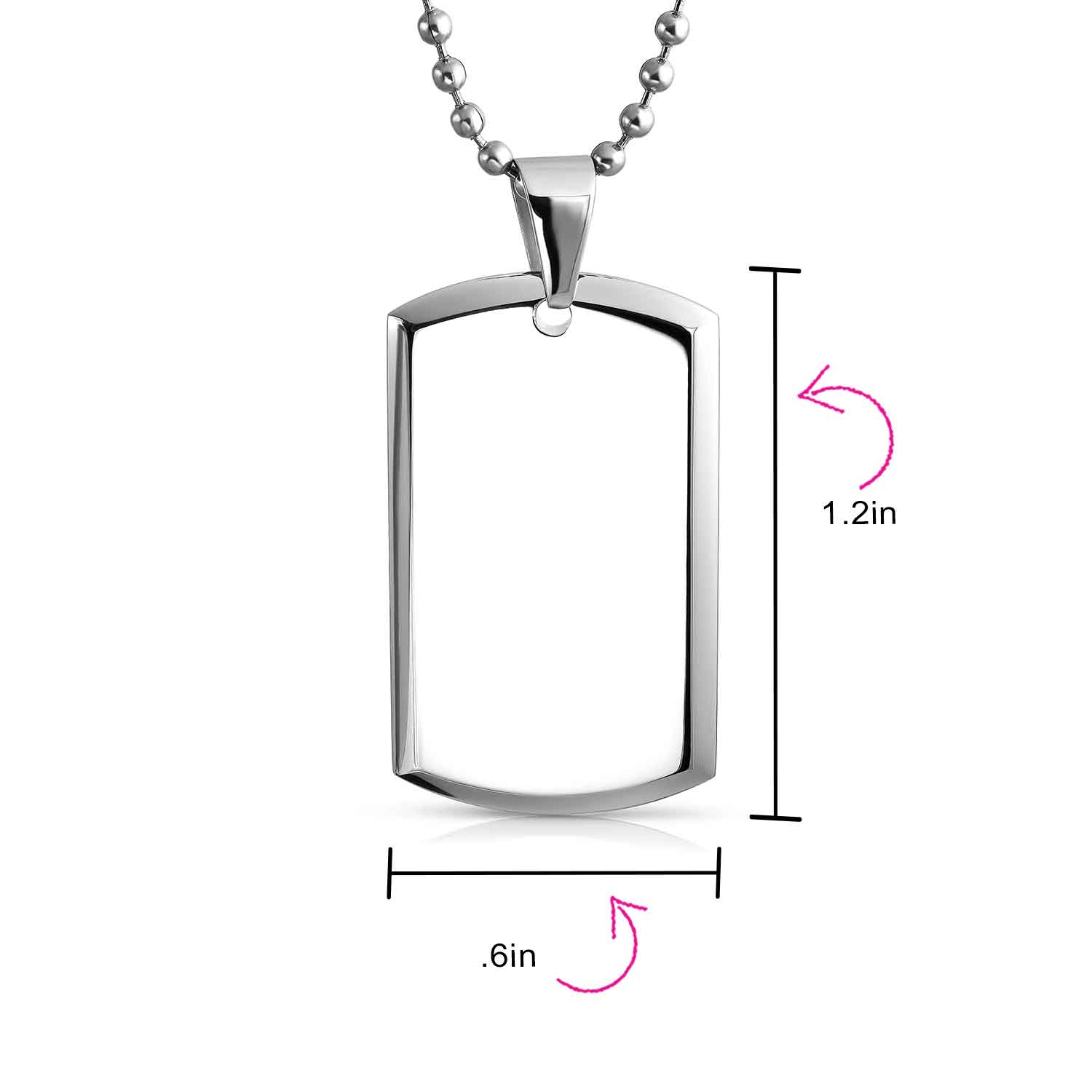 Army Style Dog Tag Pendant Necklace Stainless Steel Beveled Edge & Ball Chain 24" - Image 3