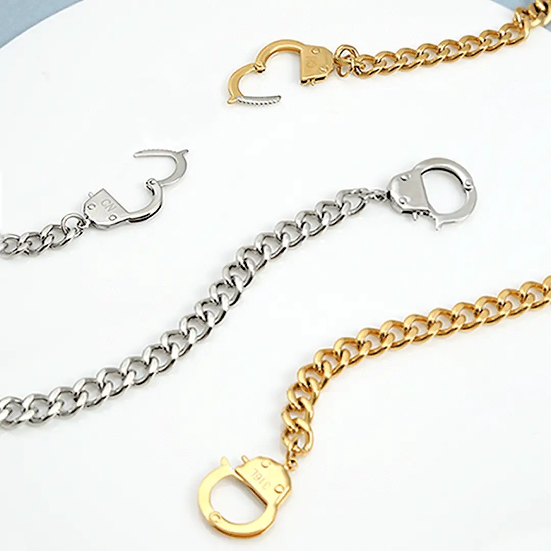 Punk Rocker Biker Jewelry Chain Statement Handcuff Necklace Stainless Steel 20 Inch - Image 4