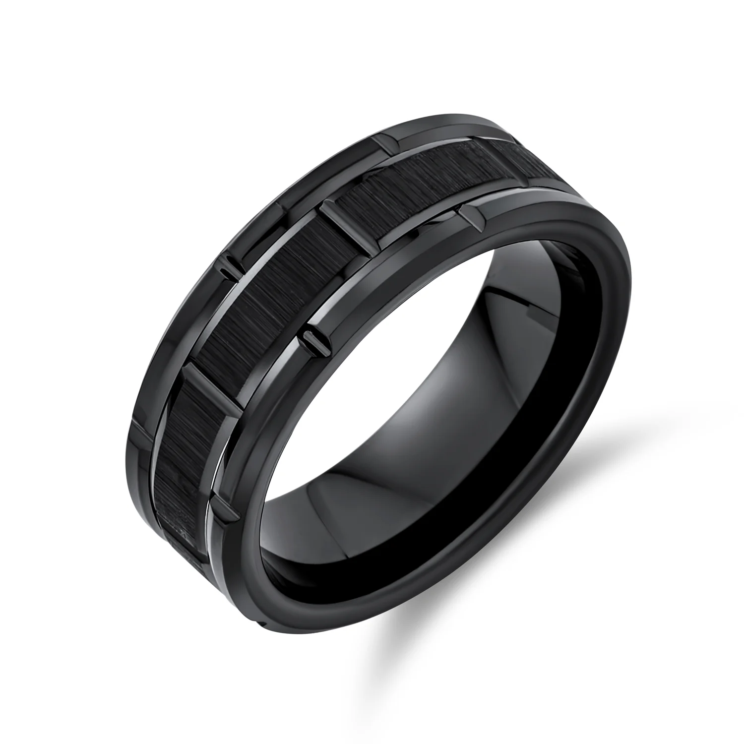 Men's Tire Band Ring Mechanic Car Racer Wide Tread Matte Black Titanium